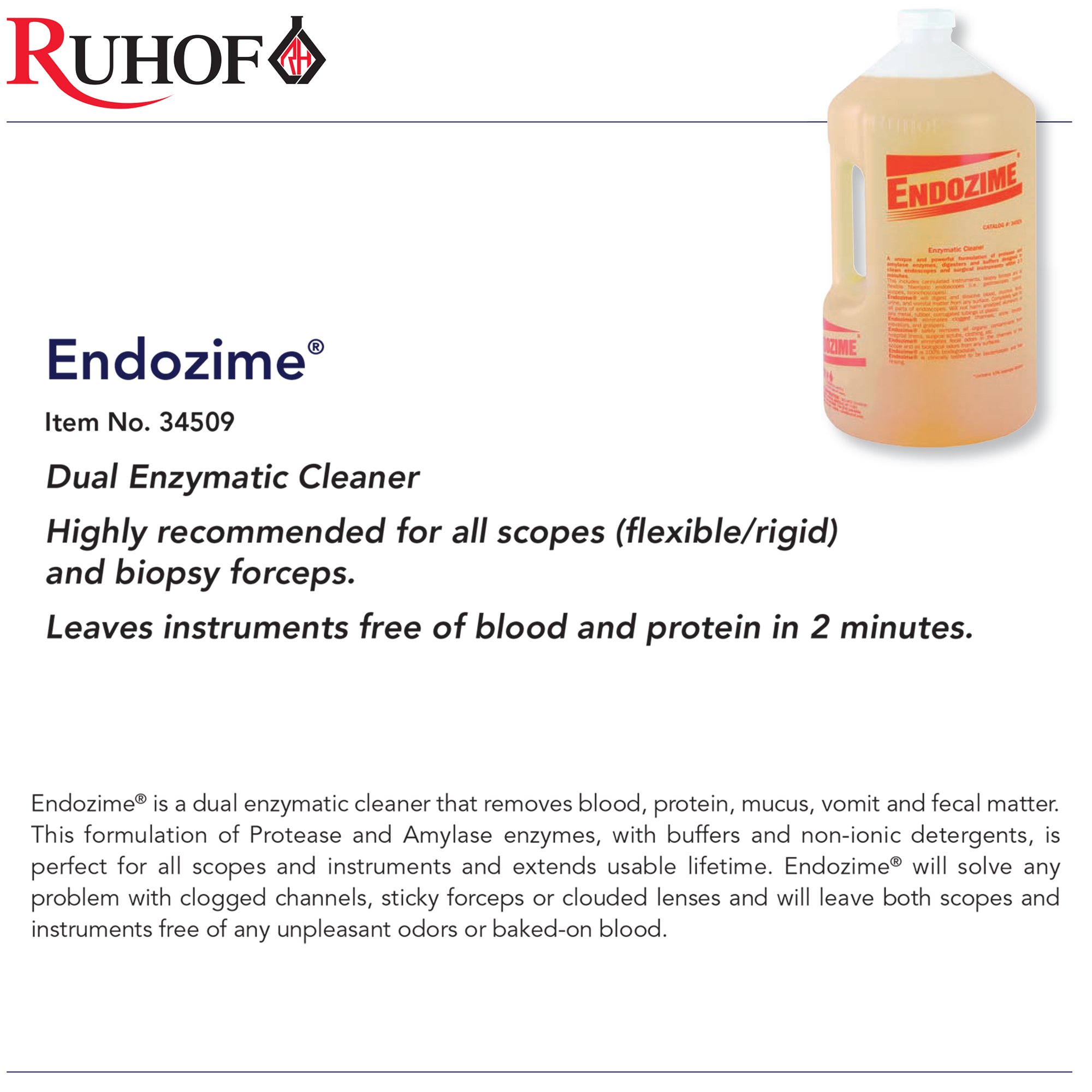 Ruhof Healthcare 34509-27 - Endozime® Dual Enzymatic Instrument Detergent, 1-gallon Jug - 1/Gallon, 4/Case