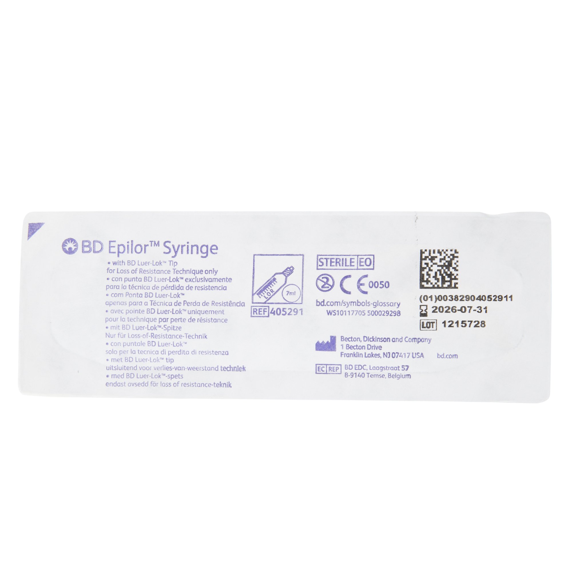 BD 405291 - Epilor™ LOR Syringe, 7 mL - 10/Box, 50/Case