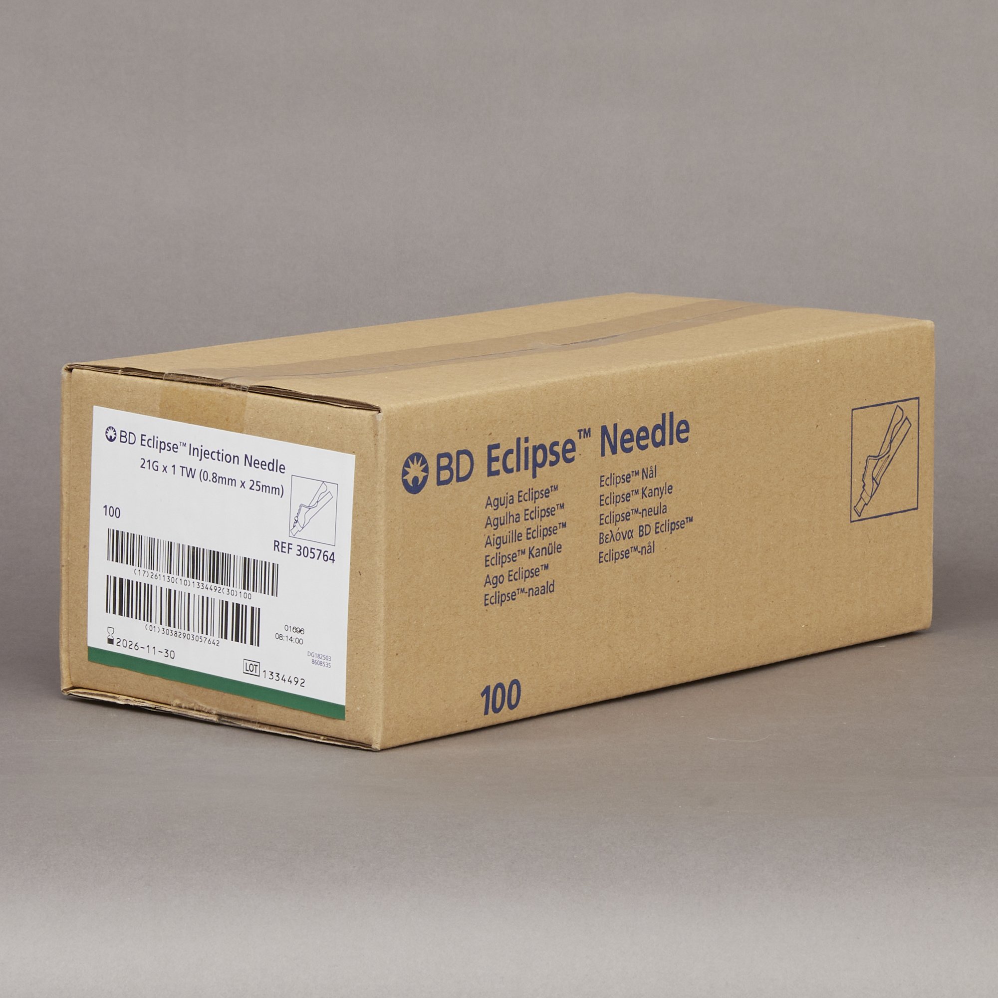 BD 305764 - Eclipse™ Safety Hypodermic Needle, 21 Gauge, 1 Inch Length - 1/Each, 100/Box, 1200/Case