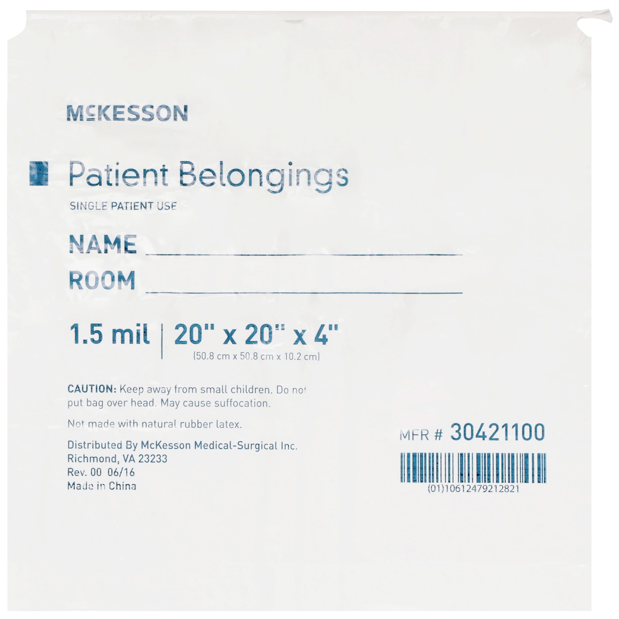McKesson Brand - 30421100 McKesson Patient Belongings Bag