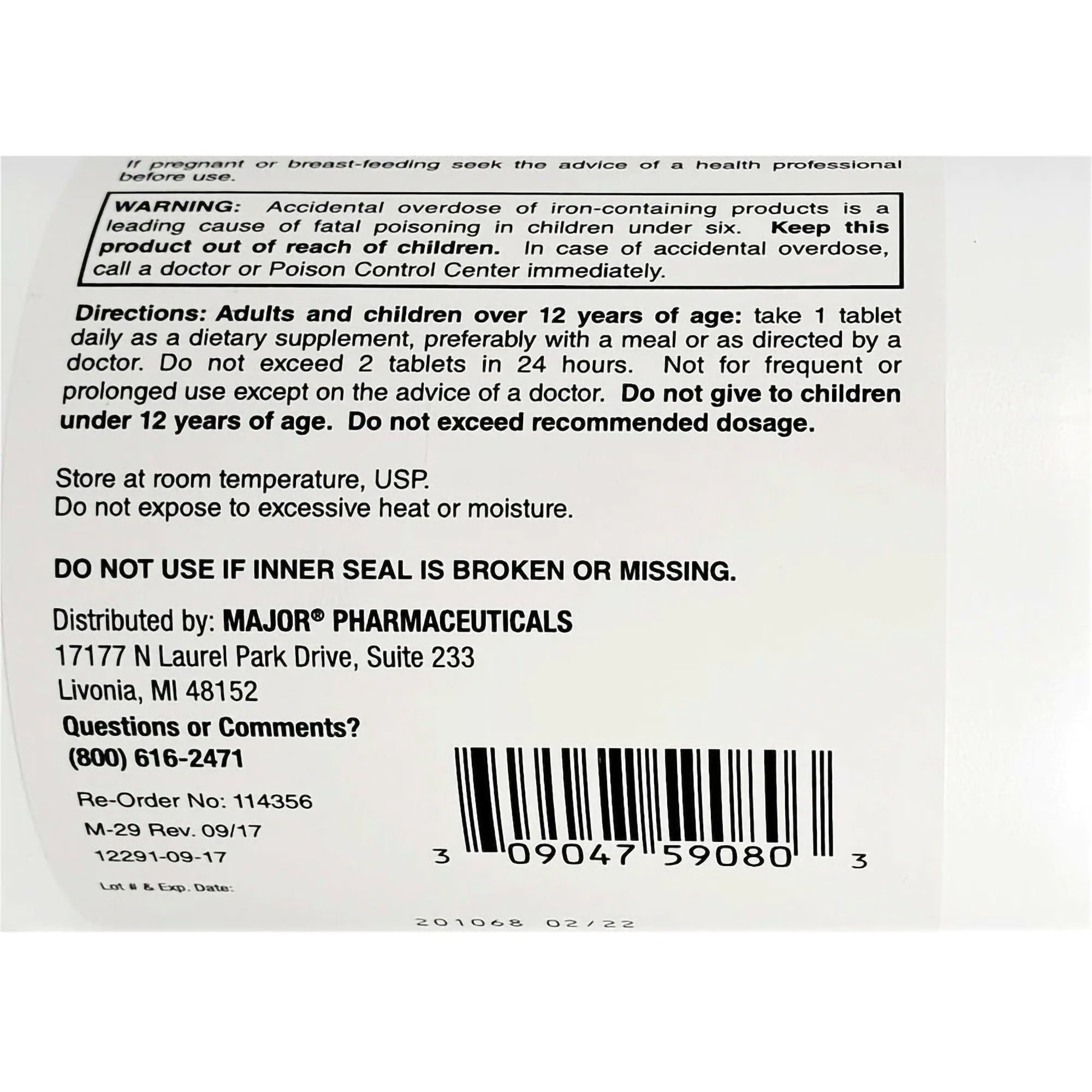 Major Pharmaceuticals 00904759080 - Major® FeroSul® Iron Mineral Supplement - 1/Bottle