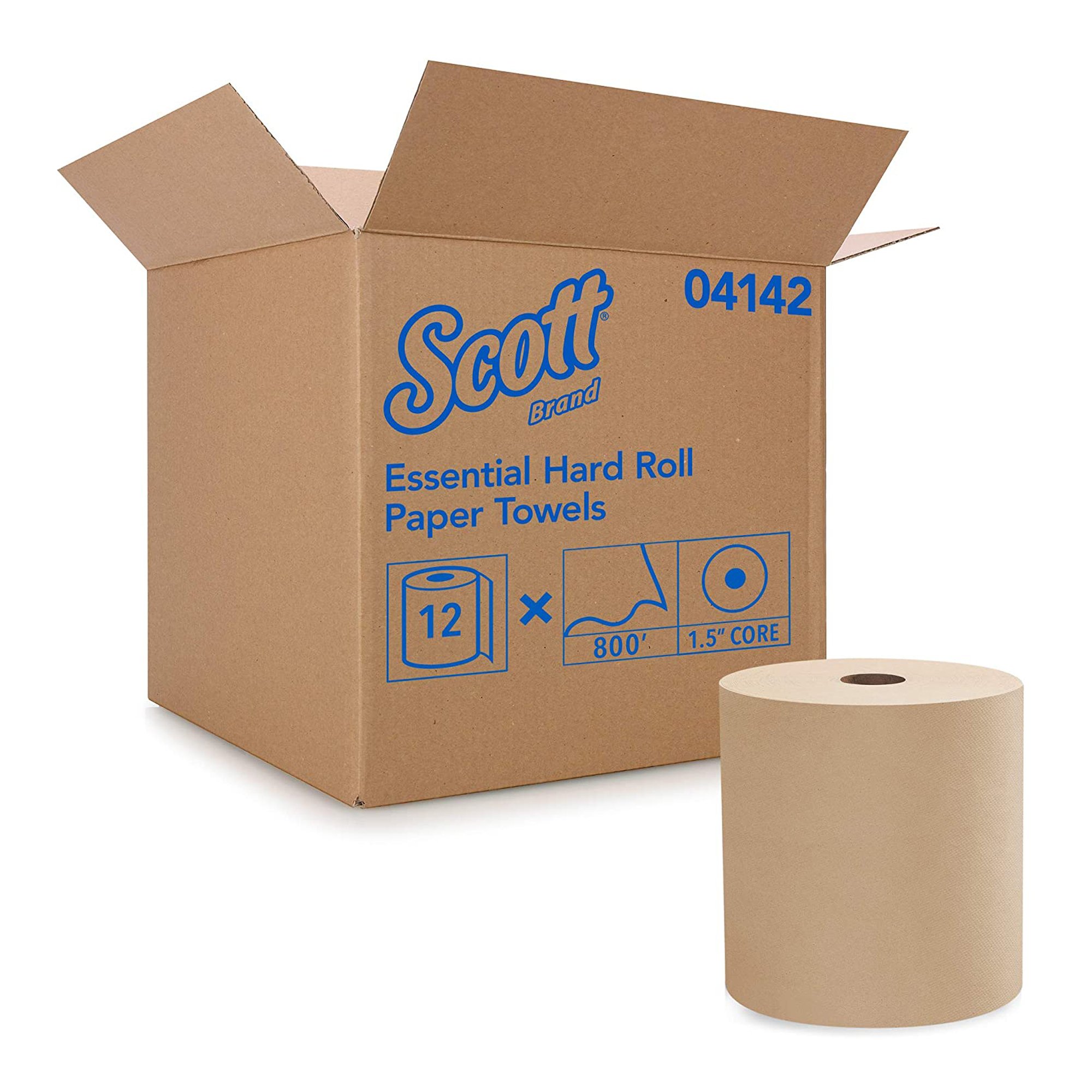 Kimberly Clark 04142 - Scott Paper Towels, Hardwound Roll, Brown, 8 Inch x 800 Foot - 12/Case