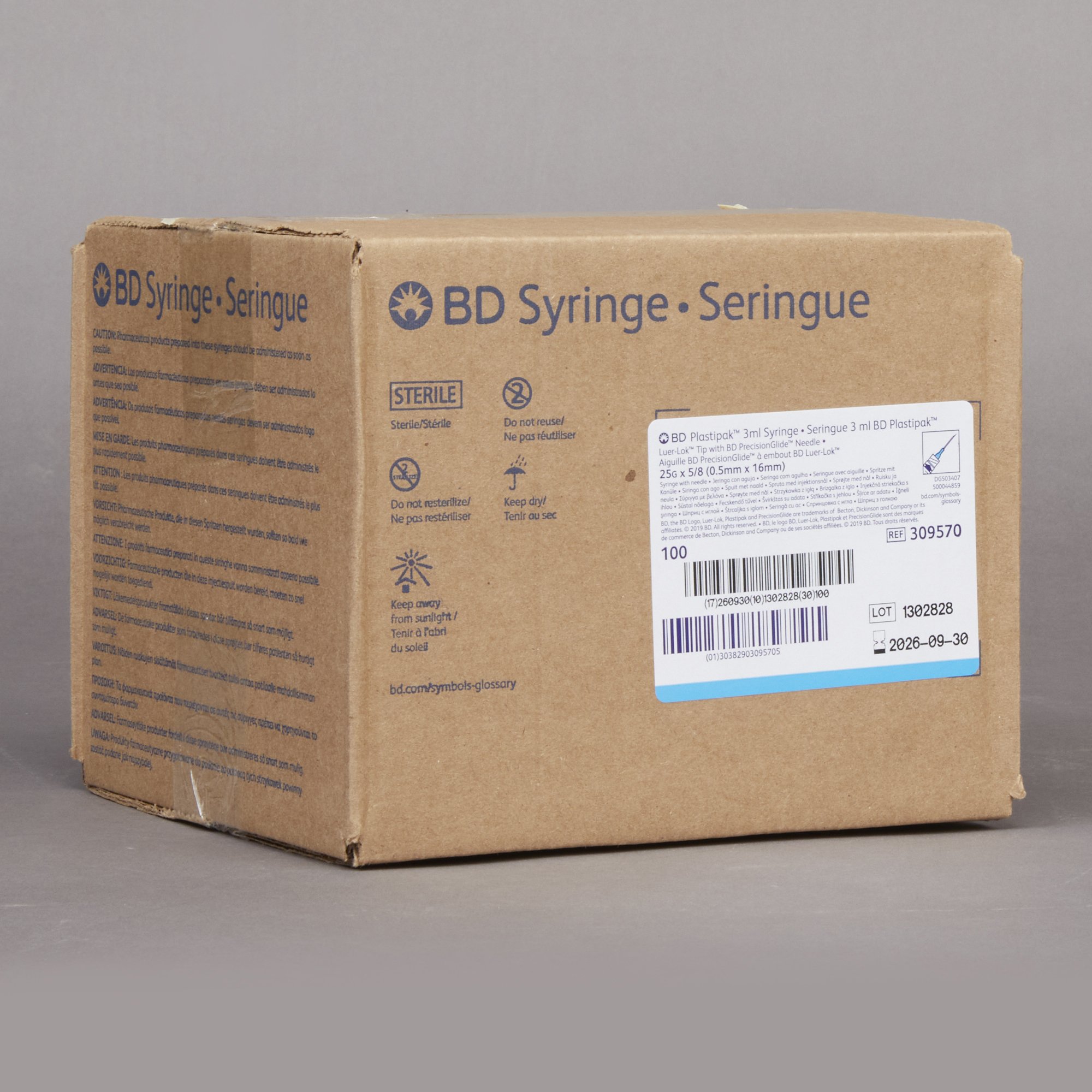 BD 309570 - PrecisionGlide™ Syringe with Hypodermic Needle, 25 Gauge, 5/8 Inch - 100/Box, 800/Case