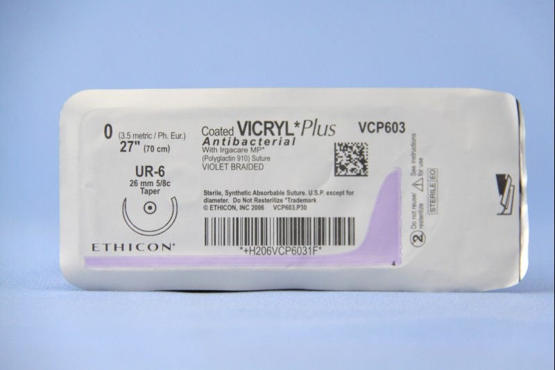 J & J Healthcare Systems - VCP603H Absorbable Antibacterial Suture with Needle Coated Vicryl™ Plus Polyglactin 910 UR-6 5/8 Circle Taper Point Needle Size 0 Braided
