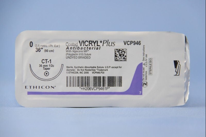 J & J Healthcare Systems - VCP946H Absorbable Antibacterial Suture with Needle Coated Vicryl™ Plus Polyglactin 910 CT-1 1/2 Circle Taper Point Needle Size 0 Braided