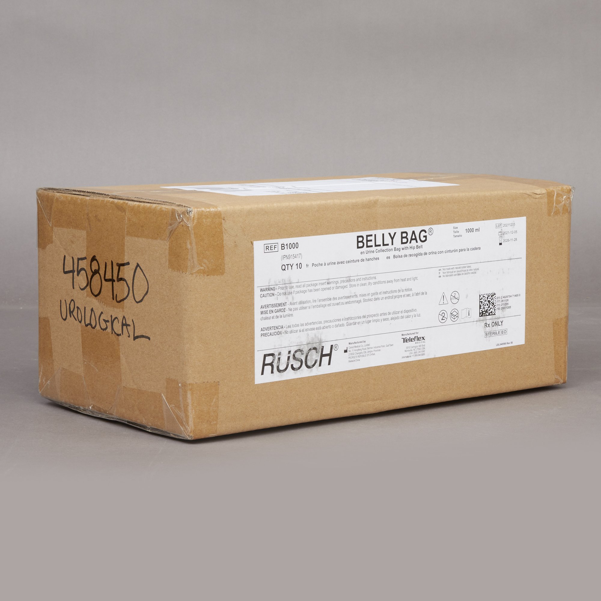 Teleflex LLC B1000 - Rüsch® Belly Bag® Urinary Drain Bag, 1,000 mL Capacity - 1/Each, 10/Box