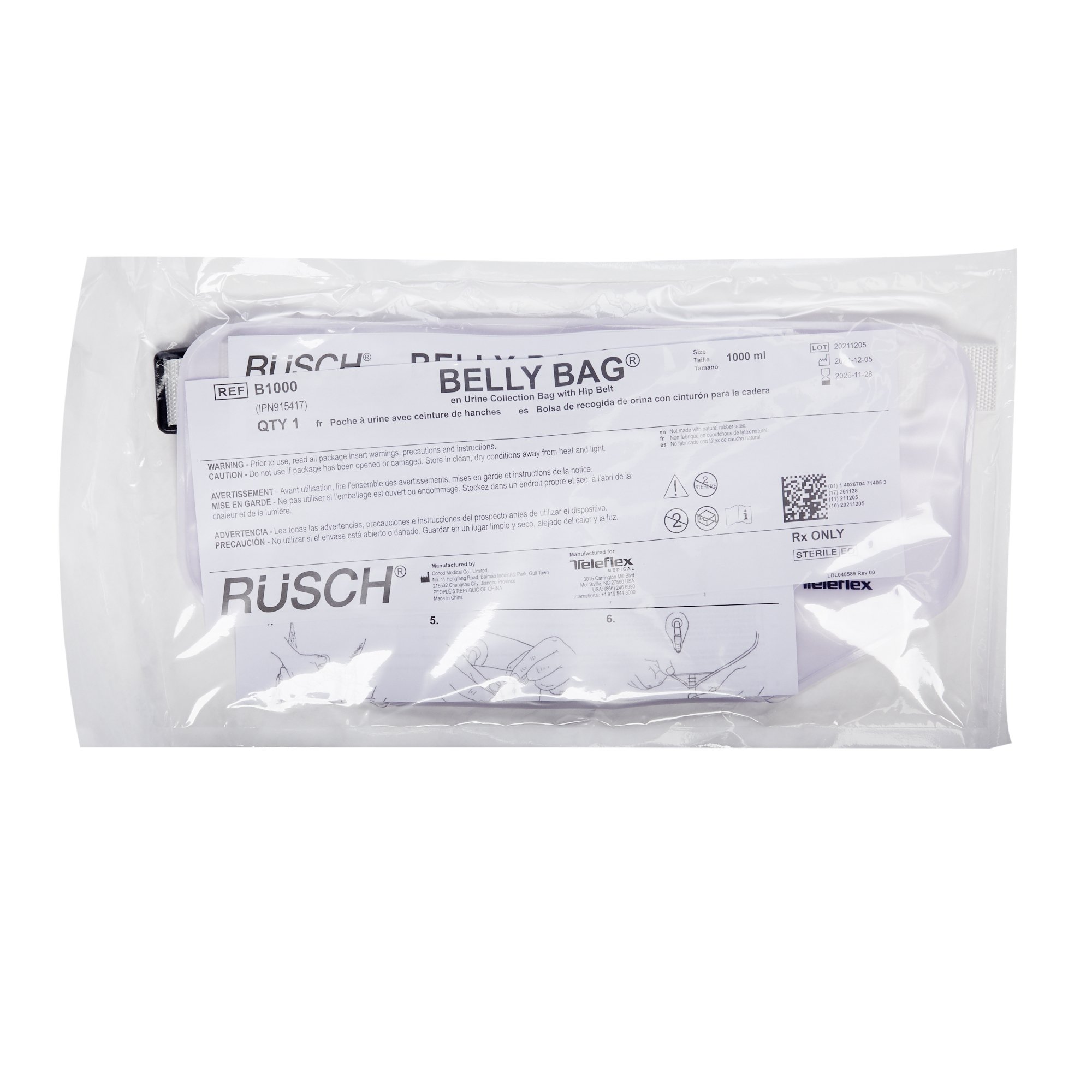 Teleflex LLC B1000 - Rüsch® Belly Bag® Urinary Drain Bag, 1,000 mL Capacity - 1/Each, 10/Box