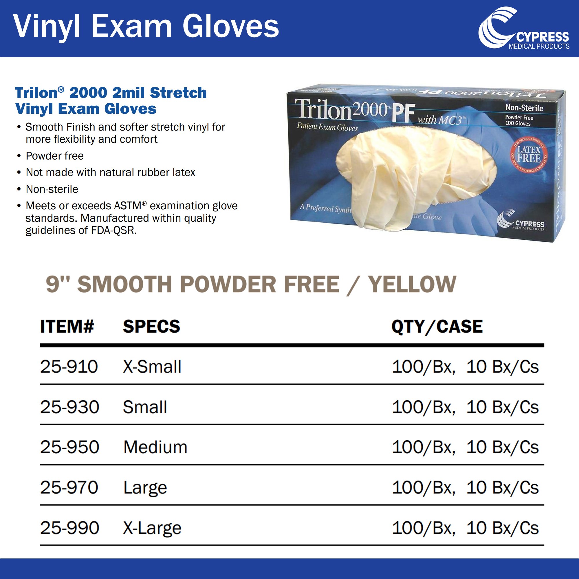 McKesson Brand 25-990 - Trilon 2000® PF with MC3® Stretch Vinyl Exam Glove, Extra Large, Ivory - 100/Box, 1000/Case