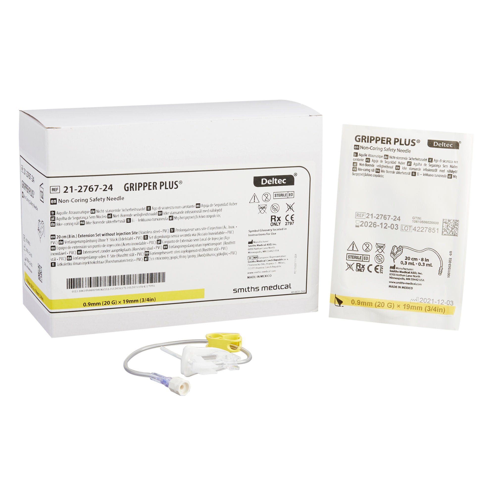 ICU Medical FKA Smiths Medical - 21-2767-24 Huber Infusion Set Gripper® Plus 20 Gauge 3/4 Inch 8 Inch Tubing Without Port