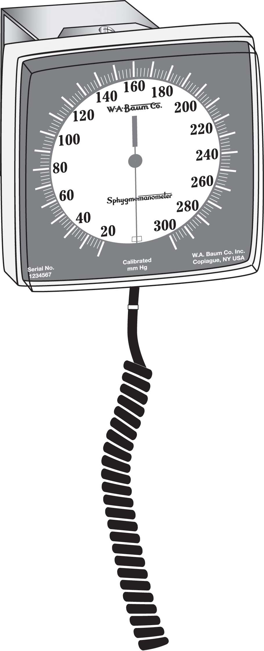 W.A. Baum - 0933NL Aneroid Sphygmomanometer Unit Baumanometer® Without Cuff Arm Nylon Cuff Wall Mount