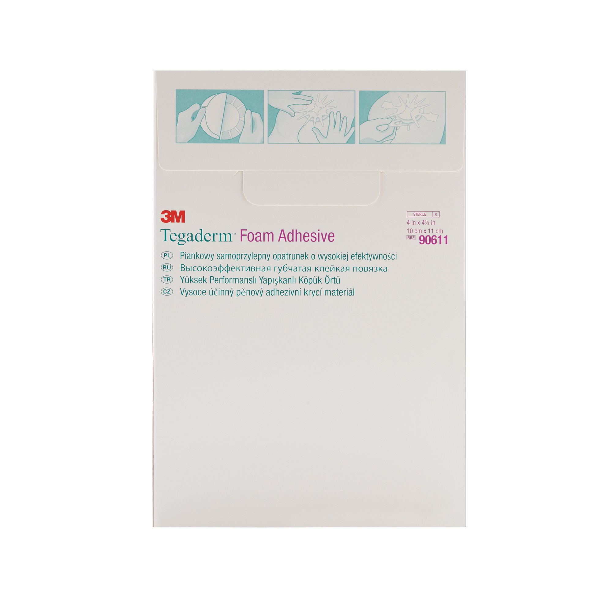 Solventum Corporation 90611 - 3M™ Tegaderm™ High-Performance Foam Dressing Adhesive, 4 x 4½ Inch - 1/Each, 10/Box, 40/Case