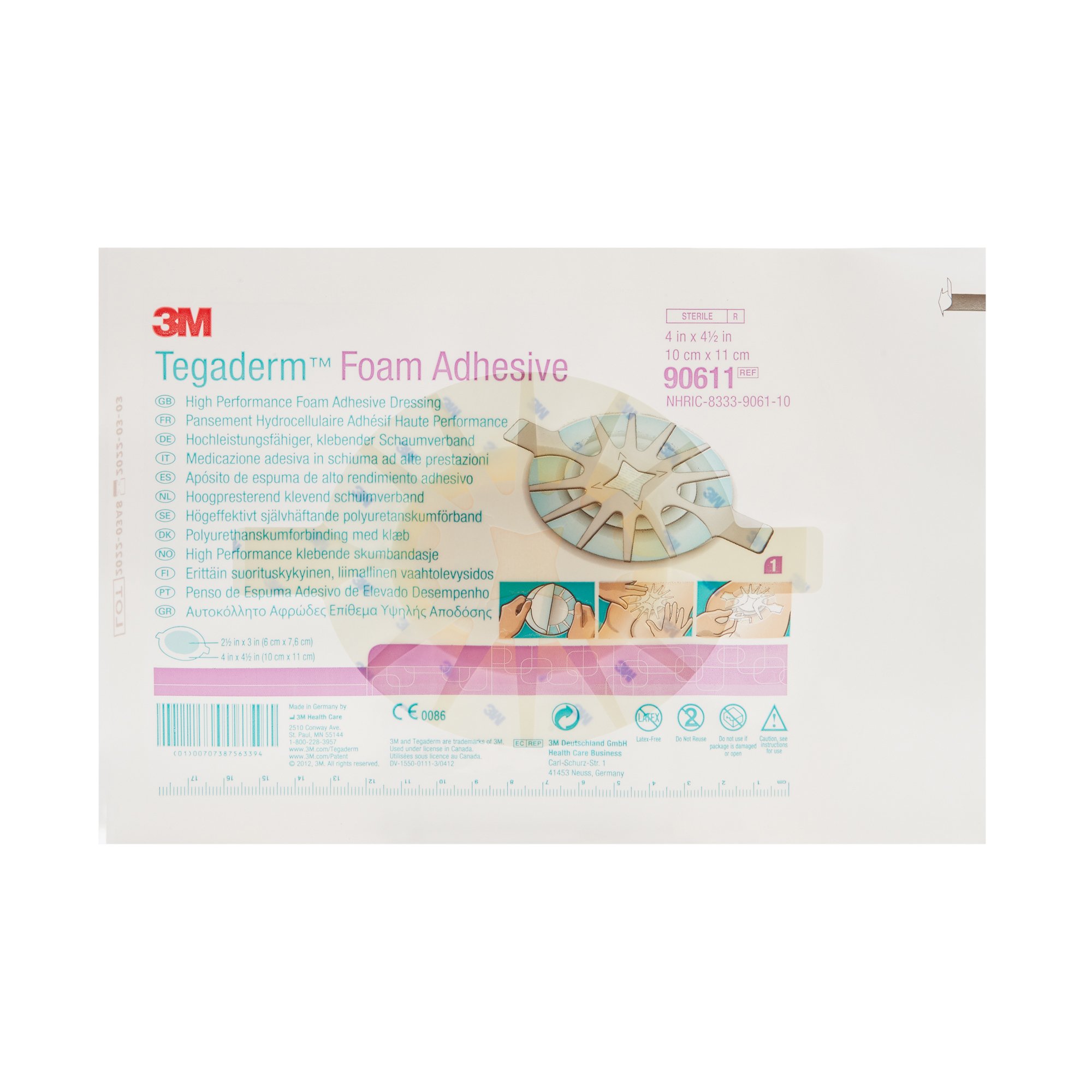 Solventum Corporation 90611 - 3M™ Tegaderm™ High-Performance Foam Dressing Adhesive, 4 x 4½ Inch - 1/Each, 10/Box, 40/Case
