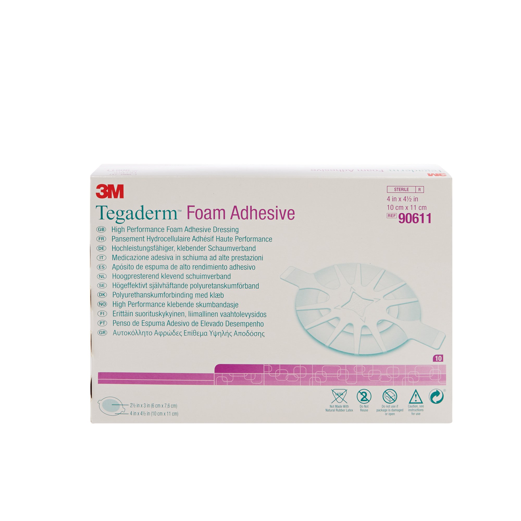 Solventum Corporation 90611 - 3M™ Tegaderm™ High-Performance Foam Dressing Adhesive, 4 x 4½ Inch - 1/Each, 10/Box, 40/Case