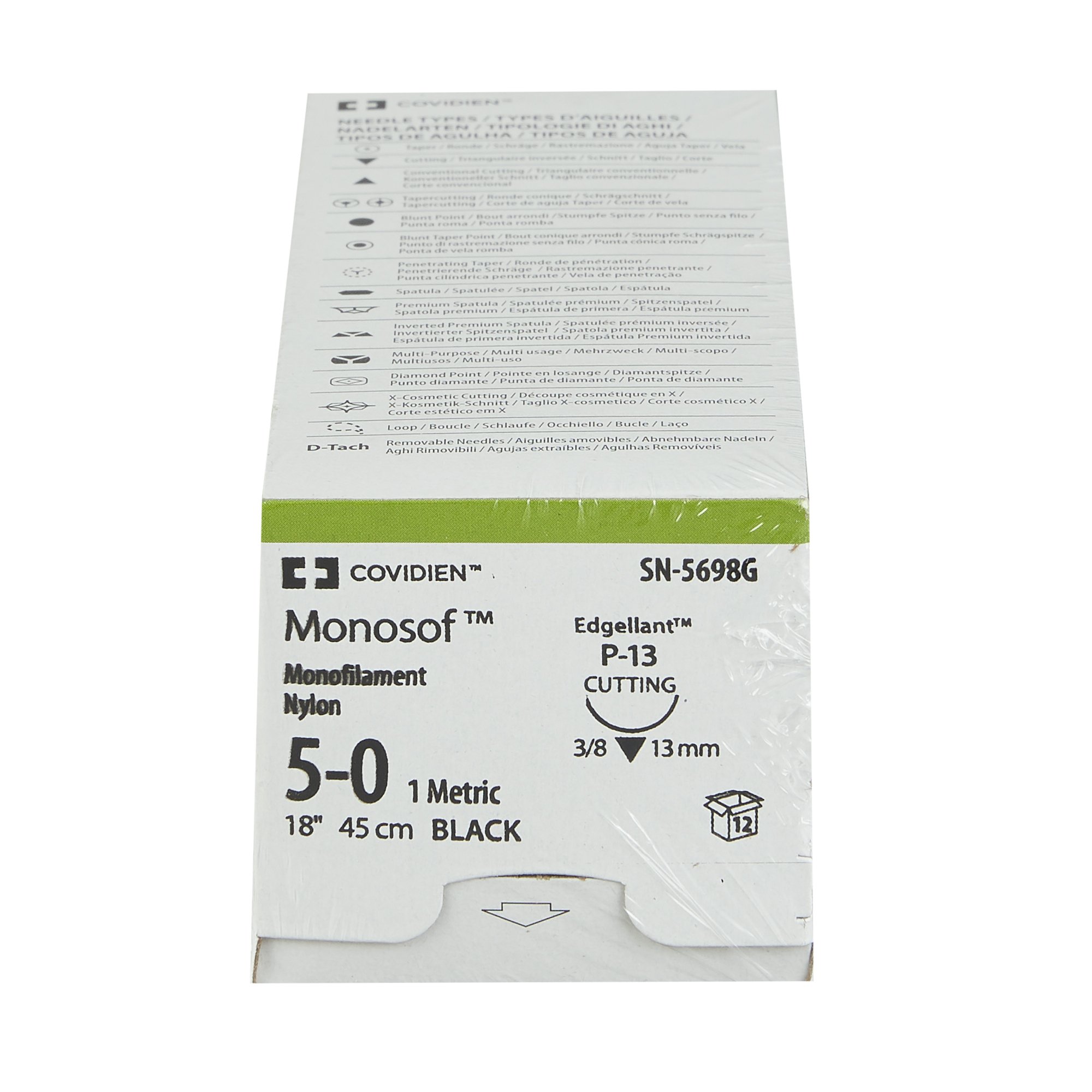 Covidien SN-5698G - Monosof™ Dermalon™ Suture with Needle, Black, Size 5-0 - 12/Box
