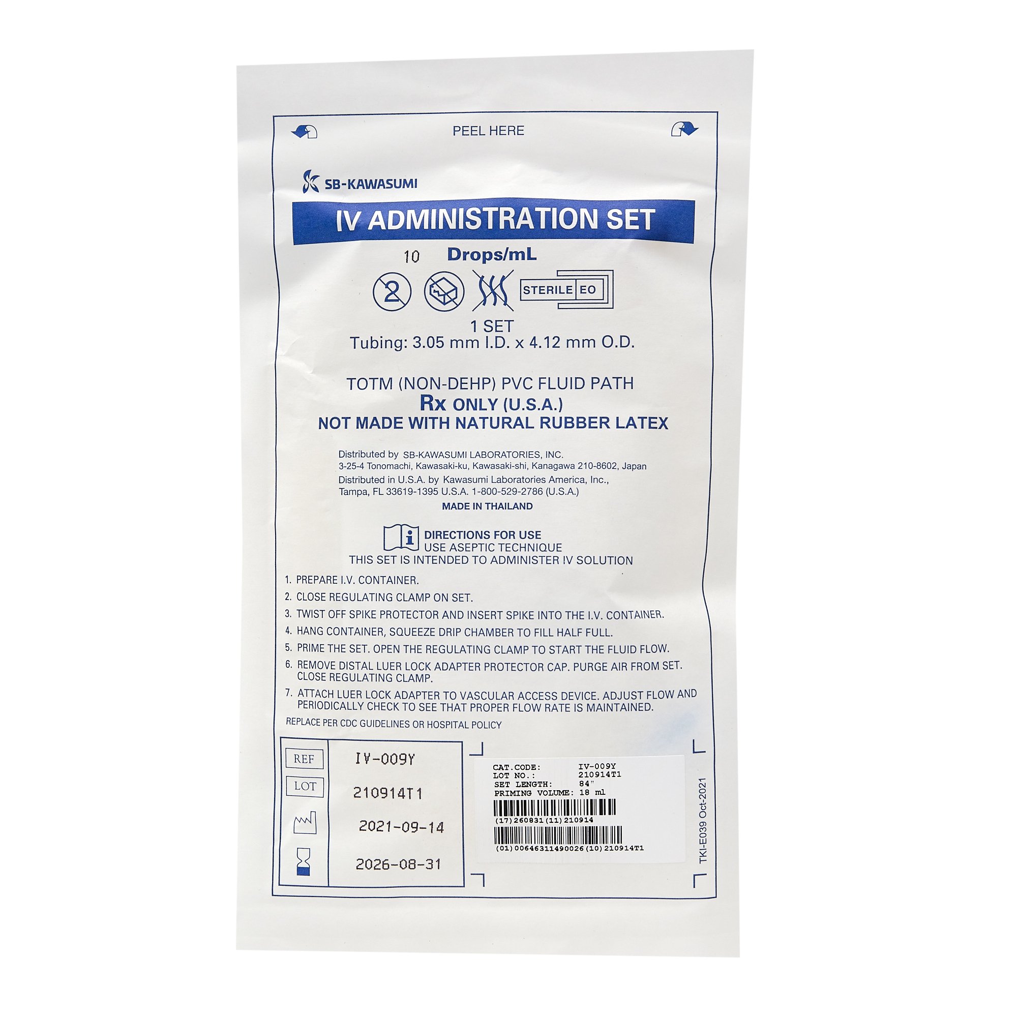 Kawasumi Laboratories IV-009Y - Kawasumi Laboratories Administration Set - 1/Each, 50/Case