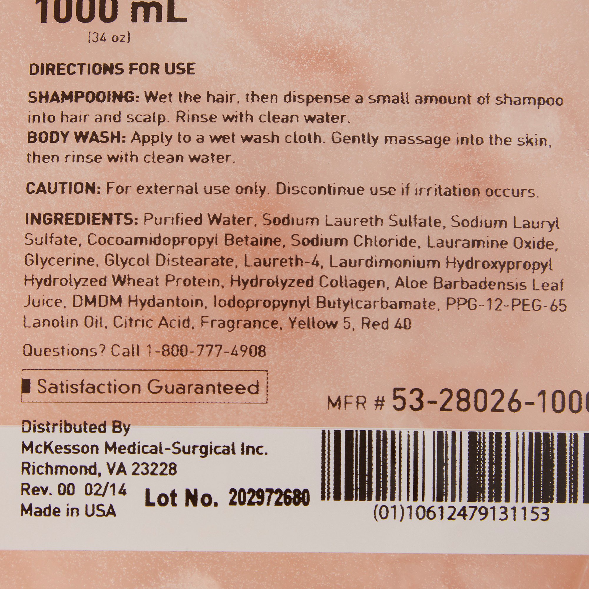 McKesson Brand 53-28026-1000 - McKesson Shampoo and Body Wash, 1000 mL Dispenser Refill Bag - 1/Each, 10/Case