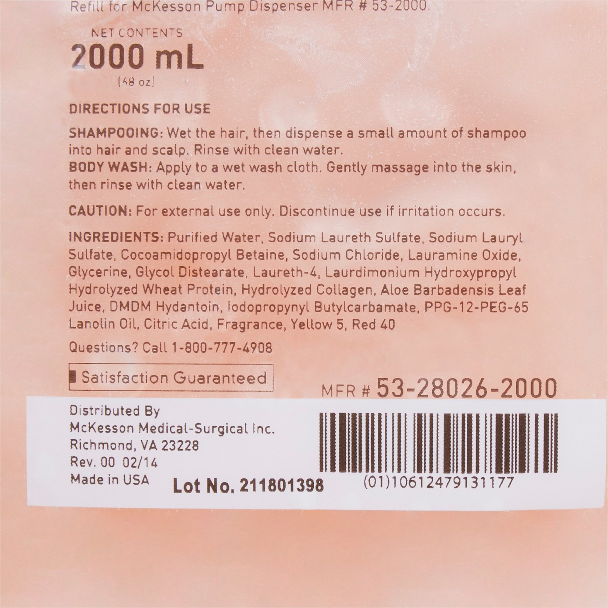 McKesson Brand 53-28026-2000 - McKesson Shampoo and Body Wash, 2,000 mL Dispenser Refill Bag - 1/Each, 4/Case