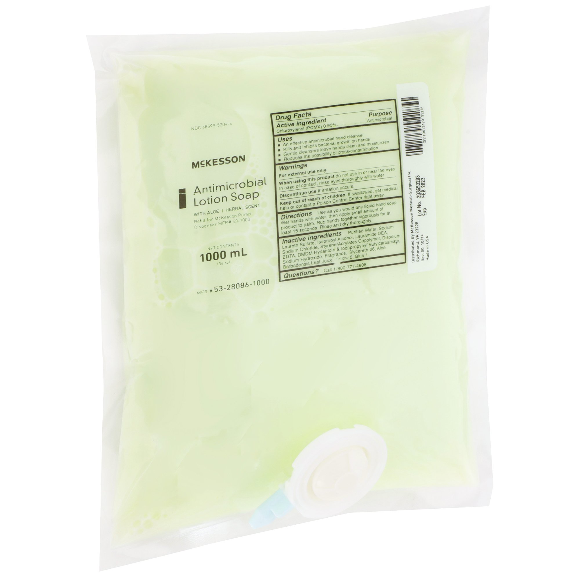 McKesson Brand 53-28086-1000 - McKesson Antimicrobial Lotion Soap, Herbal Scent, With Aloe, 1,000 mL Refill Bag - 1/Each, 10/Case