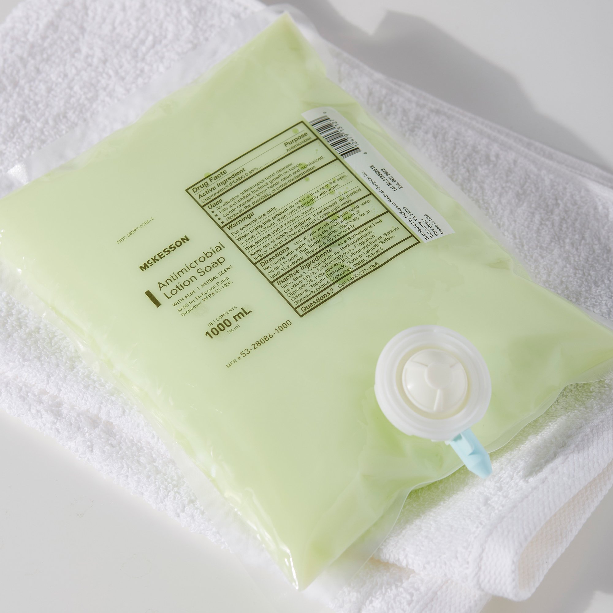 McKesson Brand 53-28086-1000 - McKesson Antimicrobial Lotion Soap, Herbal Scent, With Aloe, 1,000 mL Refill Bag - 1/Each, 10/Case