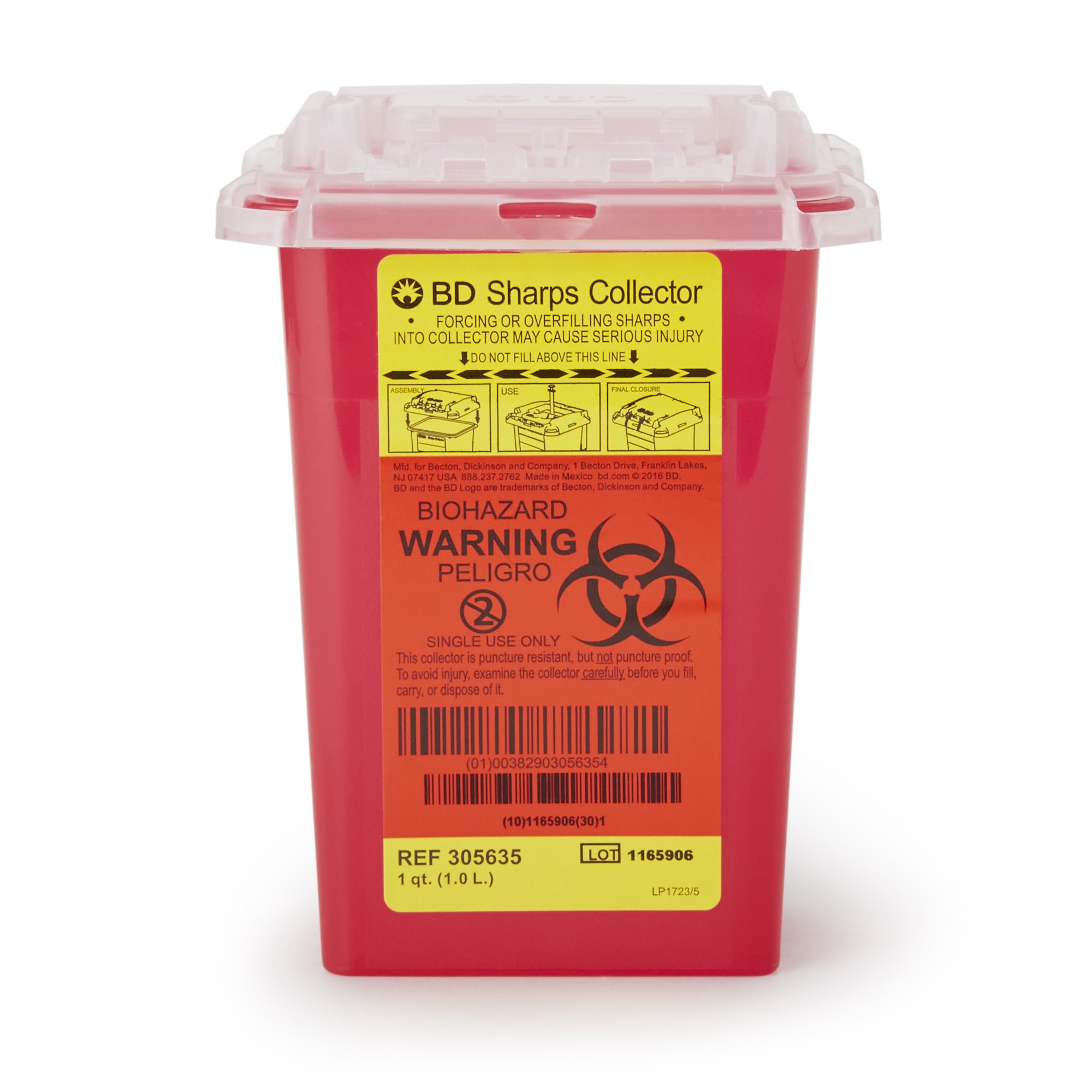 BD 305635 - BD Multi-purpose Sharps Container, 1 Quart, 7 x 4.9 x 3.9 Inch - 1/Each, 60/Case