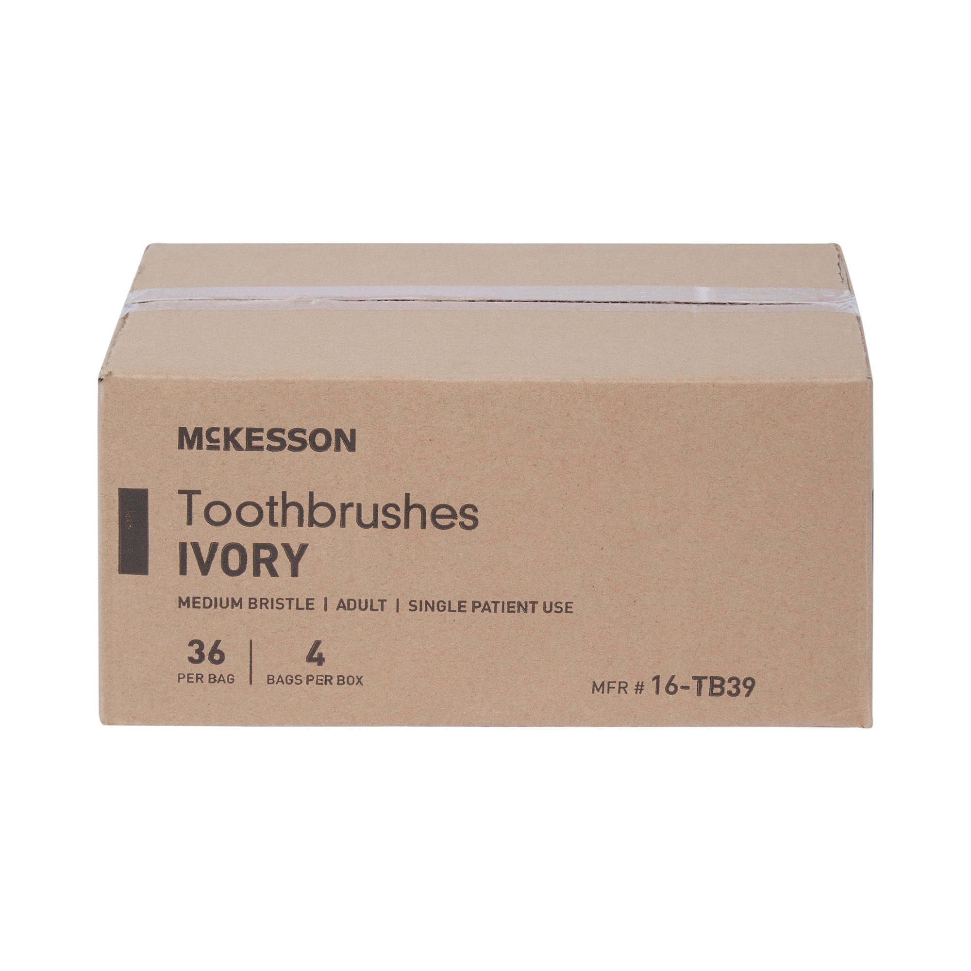 McKesson Brand 16-TB39 - McKesson Toothbrush, Ivory, Medium, Curved Handle - 1/Each, 144/Box, 1440/Case