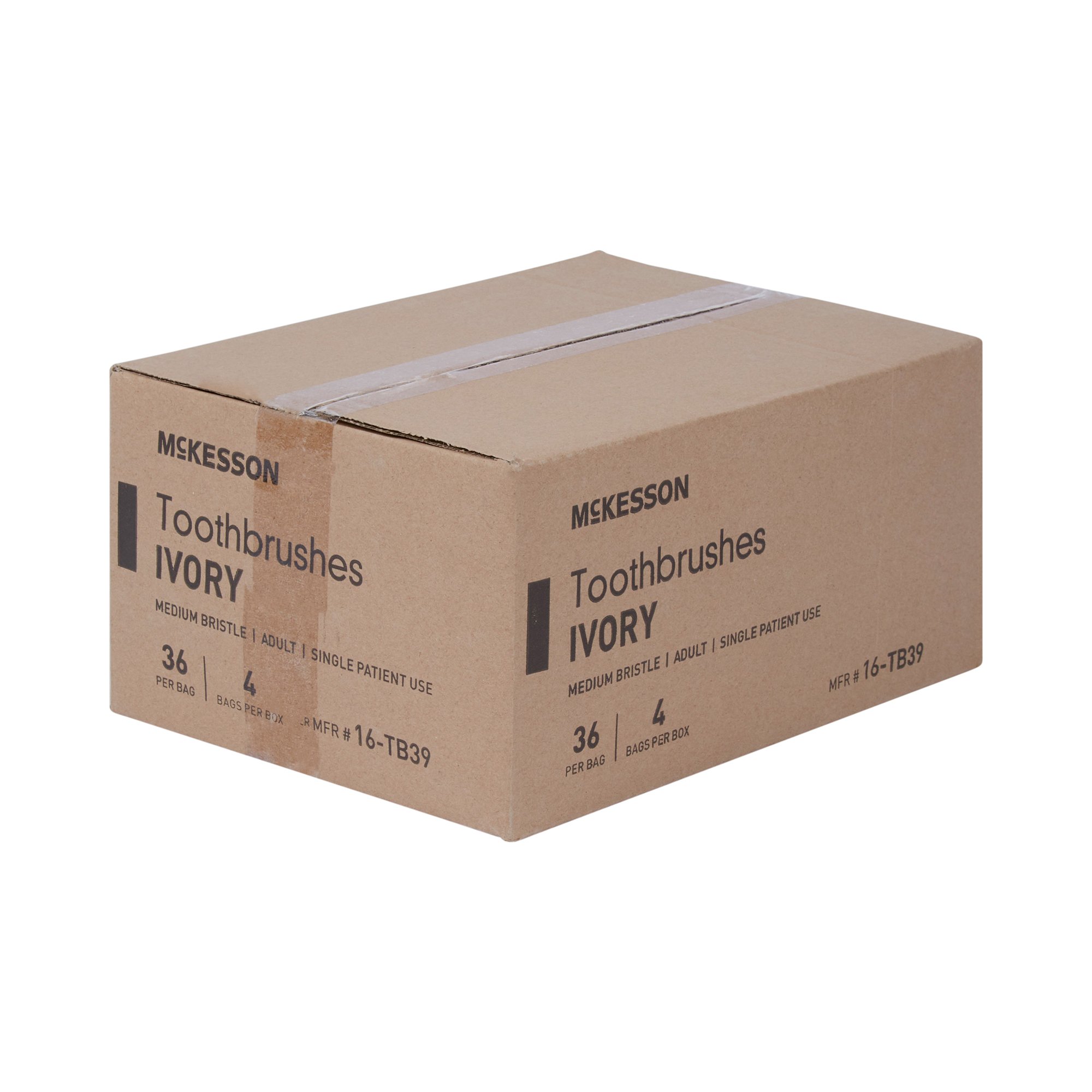 McKesson Brand 16-TB39 - McKesson Toothbrush, Ivory, Medium, Curved Handle - 1/Each, 144/Box, 1440/Case