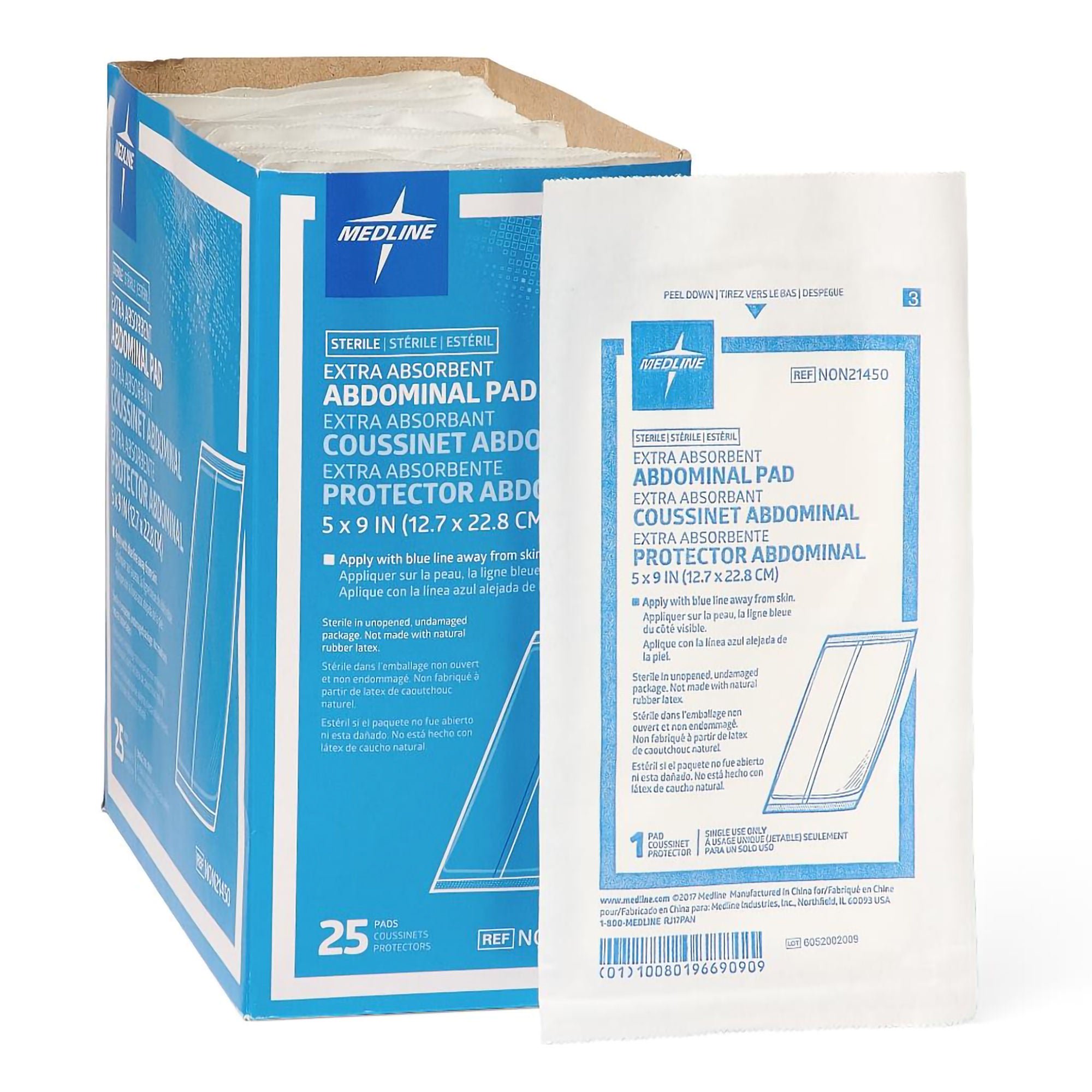Medline - NON21450 Abdominal Pad Medline 5 X 9 Inch Sterile 1 per Pack