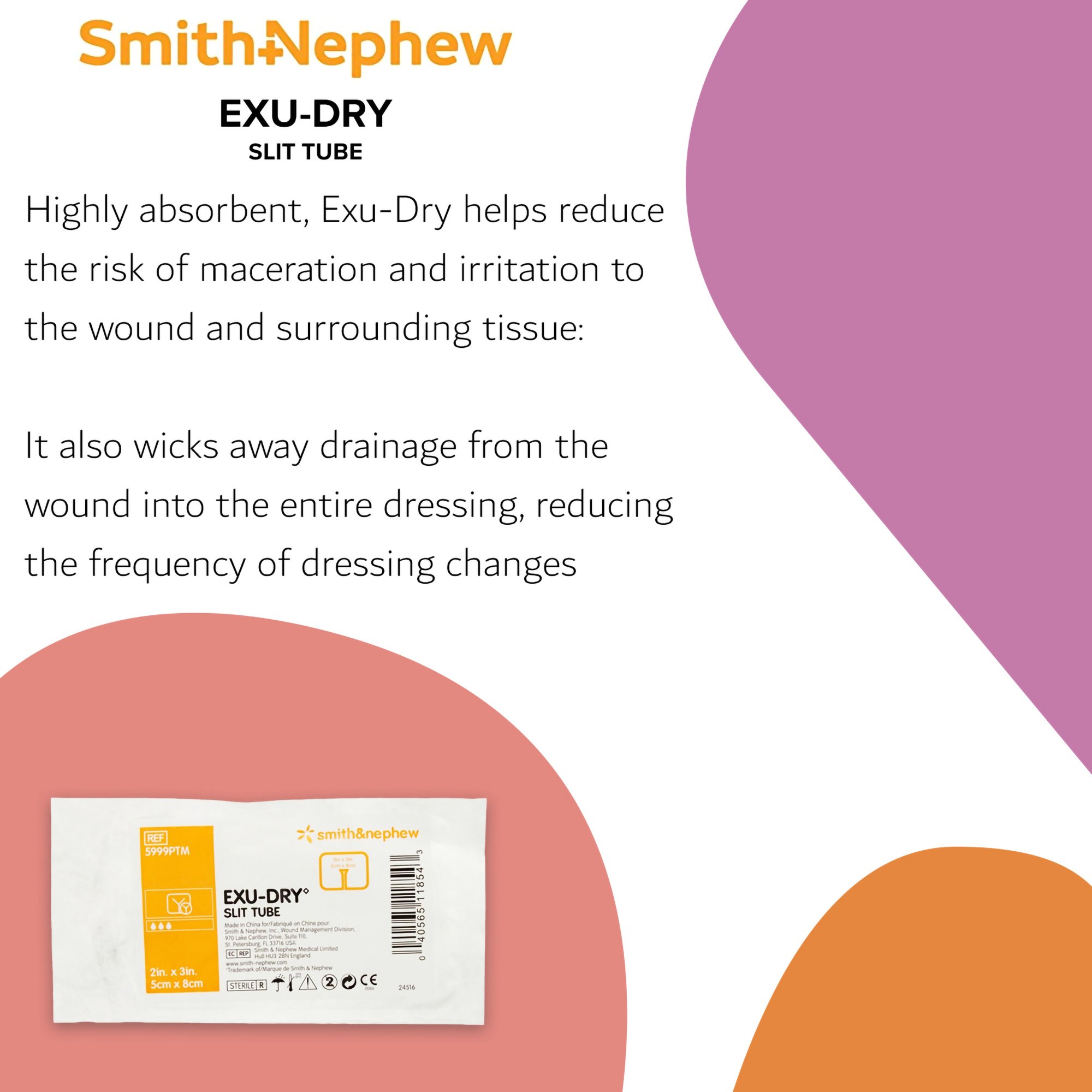 Smith & Nephew 5999PTM - Exu-Dry Slit Tube Wound Dressing, 2 x 3 inch - 1/Each, 50/Case