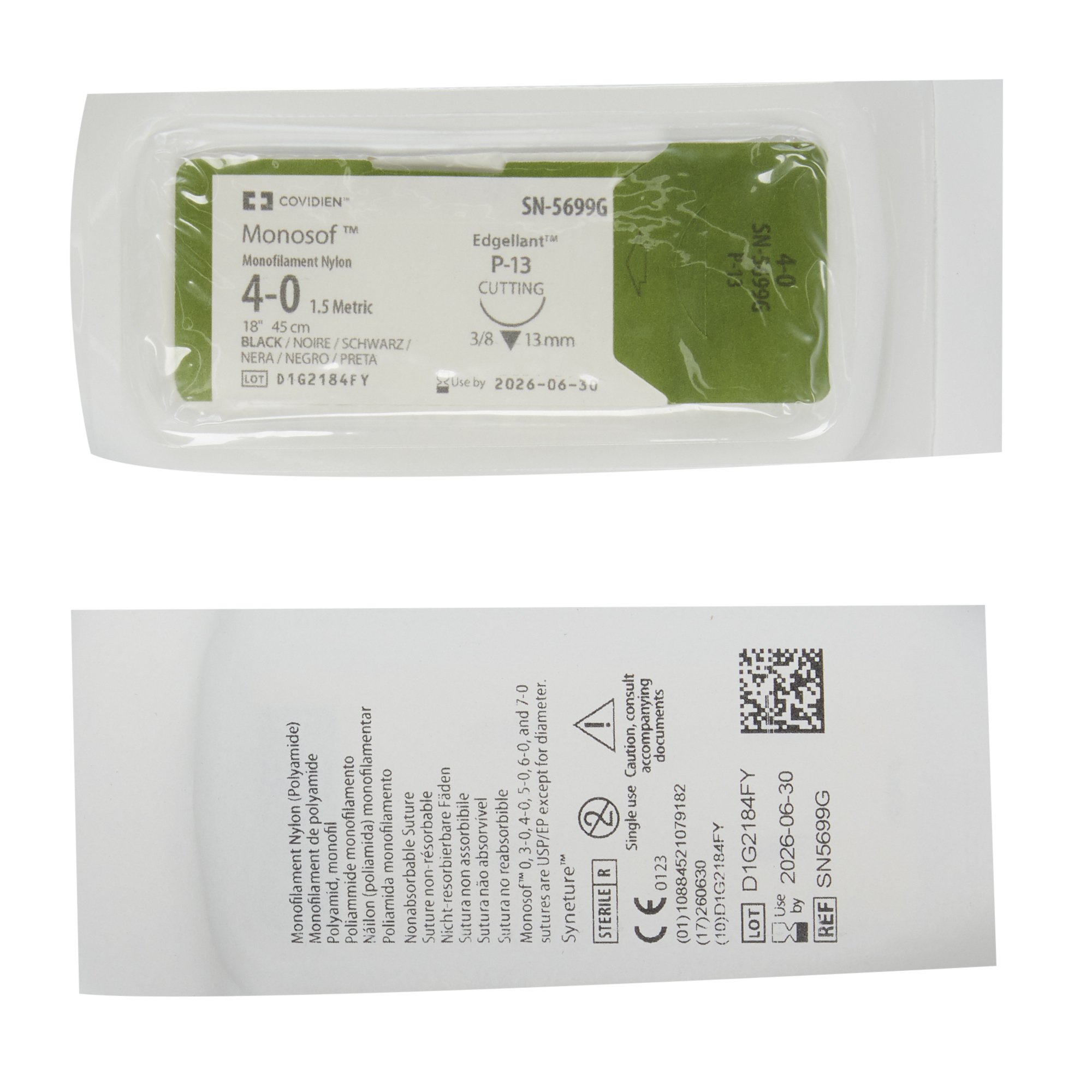 Covidien SN-5699G - Monosof™ Dermalon™ Suture with Needle, Black, Size 4-0 - 12/Box