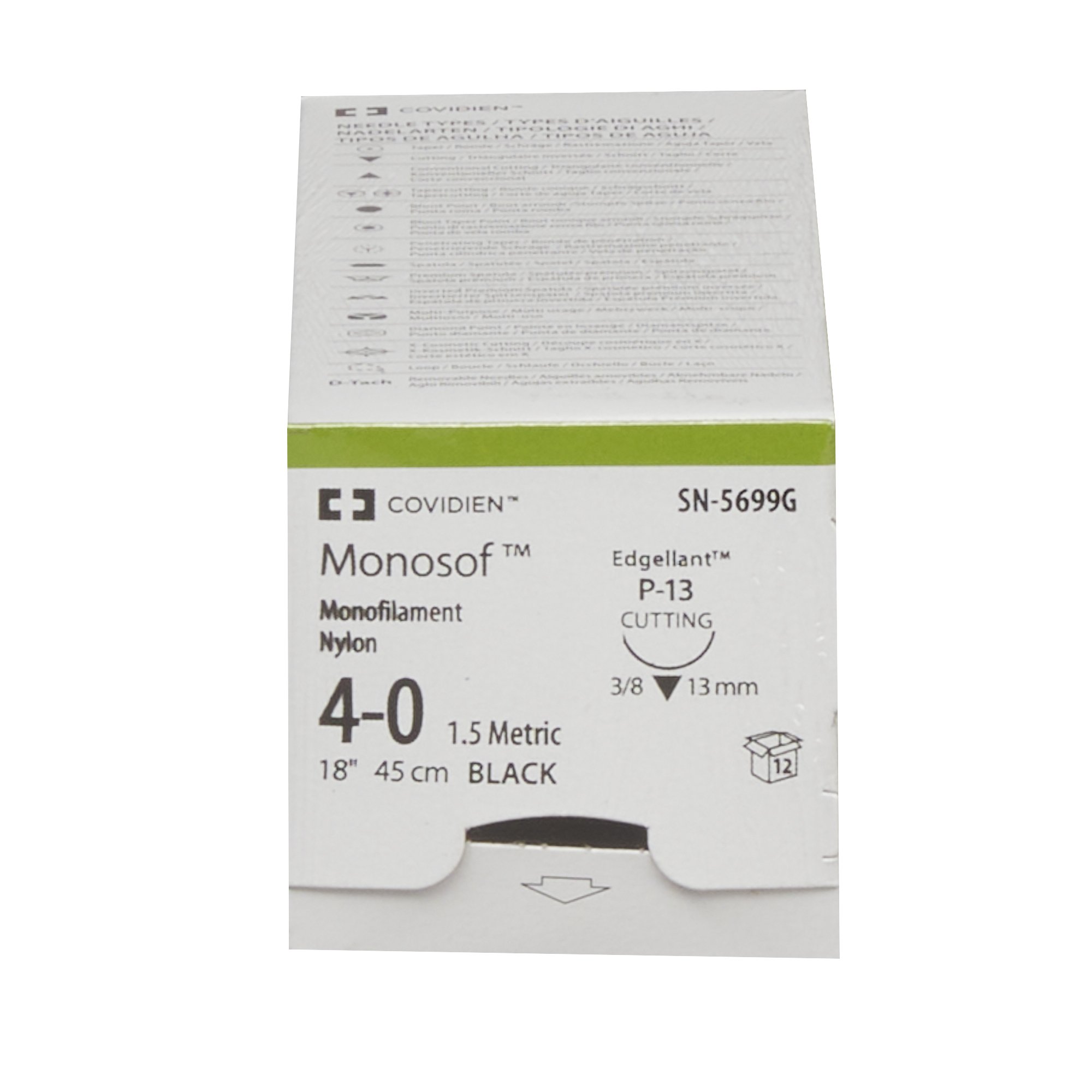 Covidien SN-5699G - Monosof™ Dermalon™ Suture with Needle, Black, Size 4-0 - 12/Box