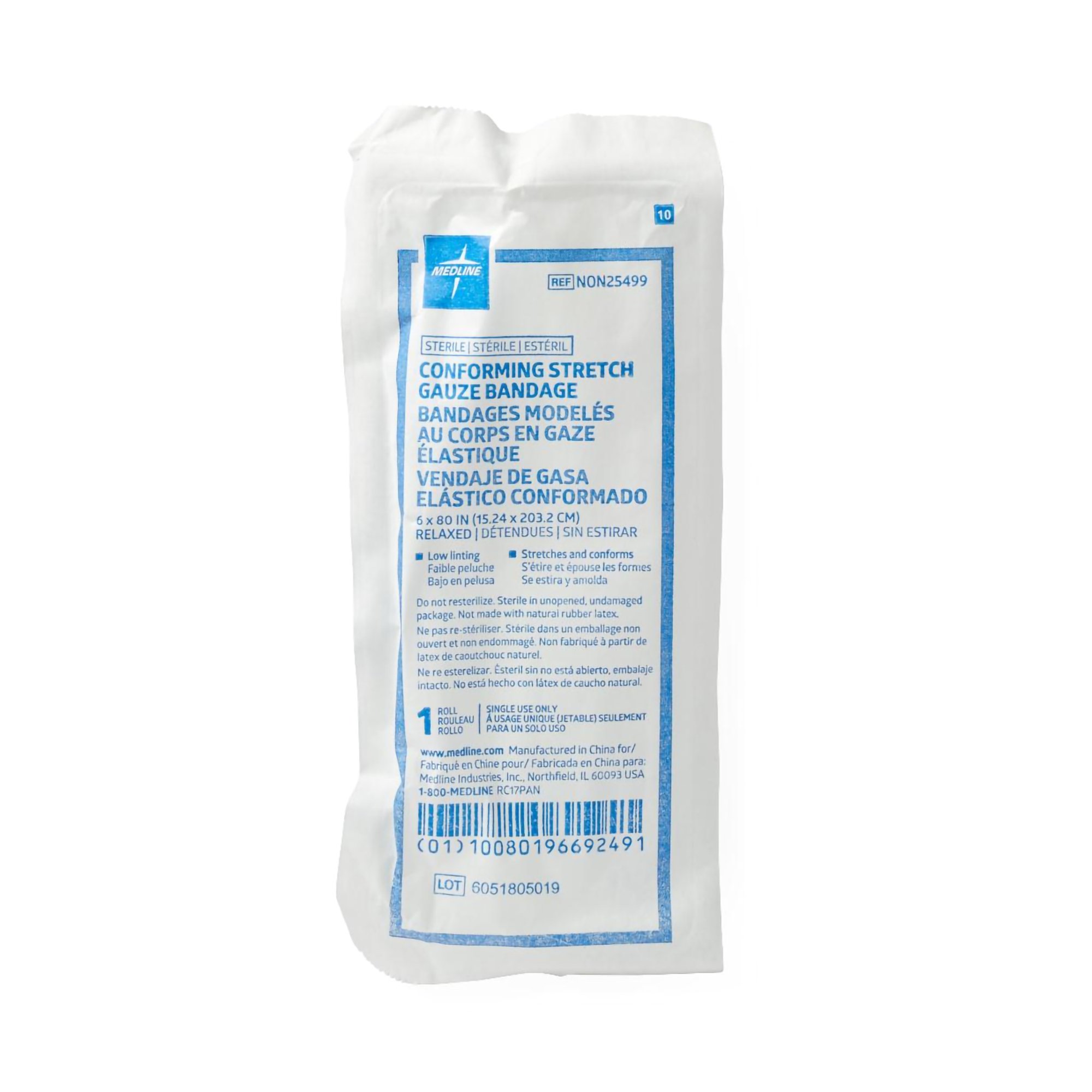 Medline NON25499 - Medline Sterile Conforming Bandage, 6 x 75 Inch, 1-Ply - 1/Each, 6/Box, 48/Case