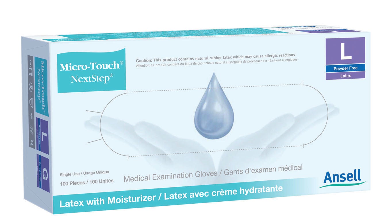 Ansell - 3202 Exam Glove Micro-Touch® NextStep® Medium 100 per Box NonSterile Latex Standard Cuff Length Fully Textured Green Not Rated