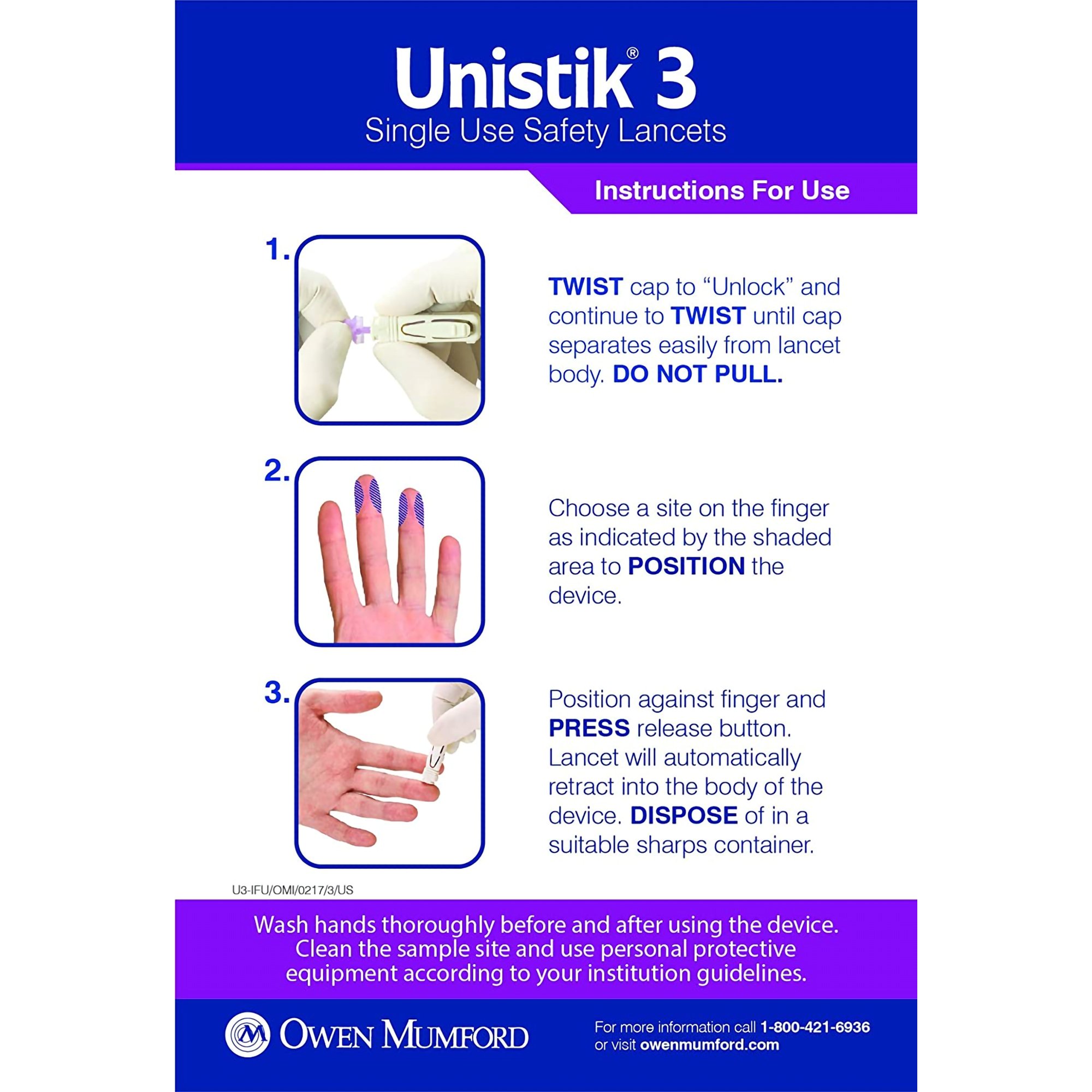Owen Mumford AT 1002 - Unistik® 3 Normal Safety Lancet - 100/Box