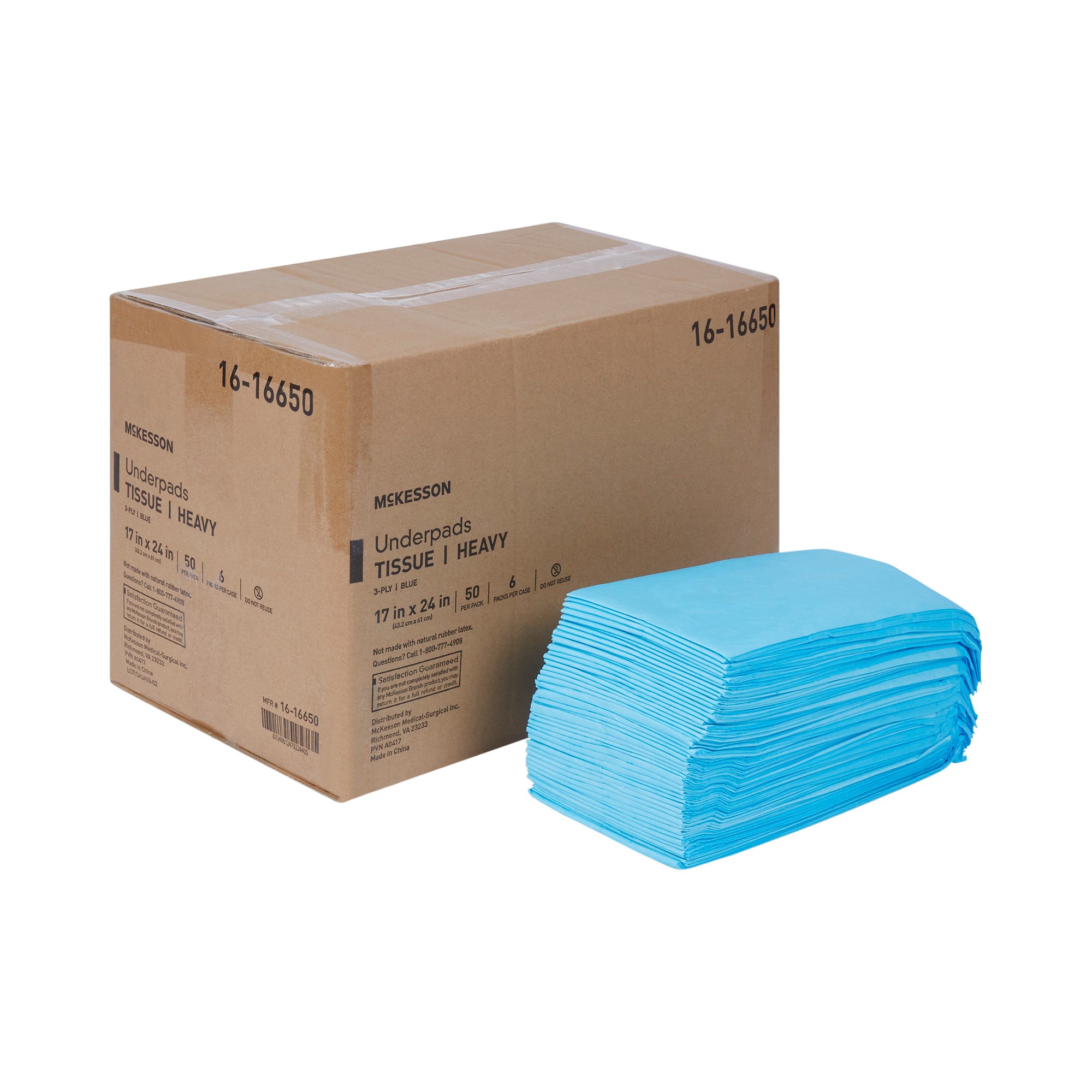 McKesson Brand 16-16650 - McKesson Nonsterile Blue Procedure Underpad, 17 x 24 Inch - 1/Pack, 6/Case