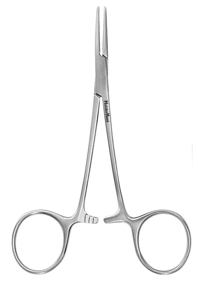 Integra Lifesciences - MH7-2 Mosquito Forceps MeisterHand® Halsted 5 Inch Length OR / Surgical Grade German Stainless Steel NonSterile Locking Finger Ring Handle Straight Serrated Tips