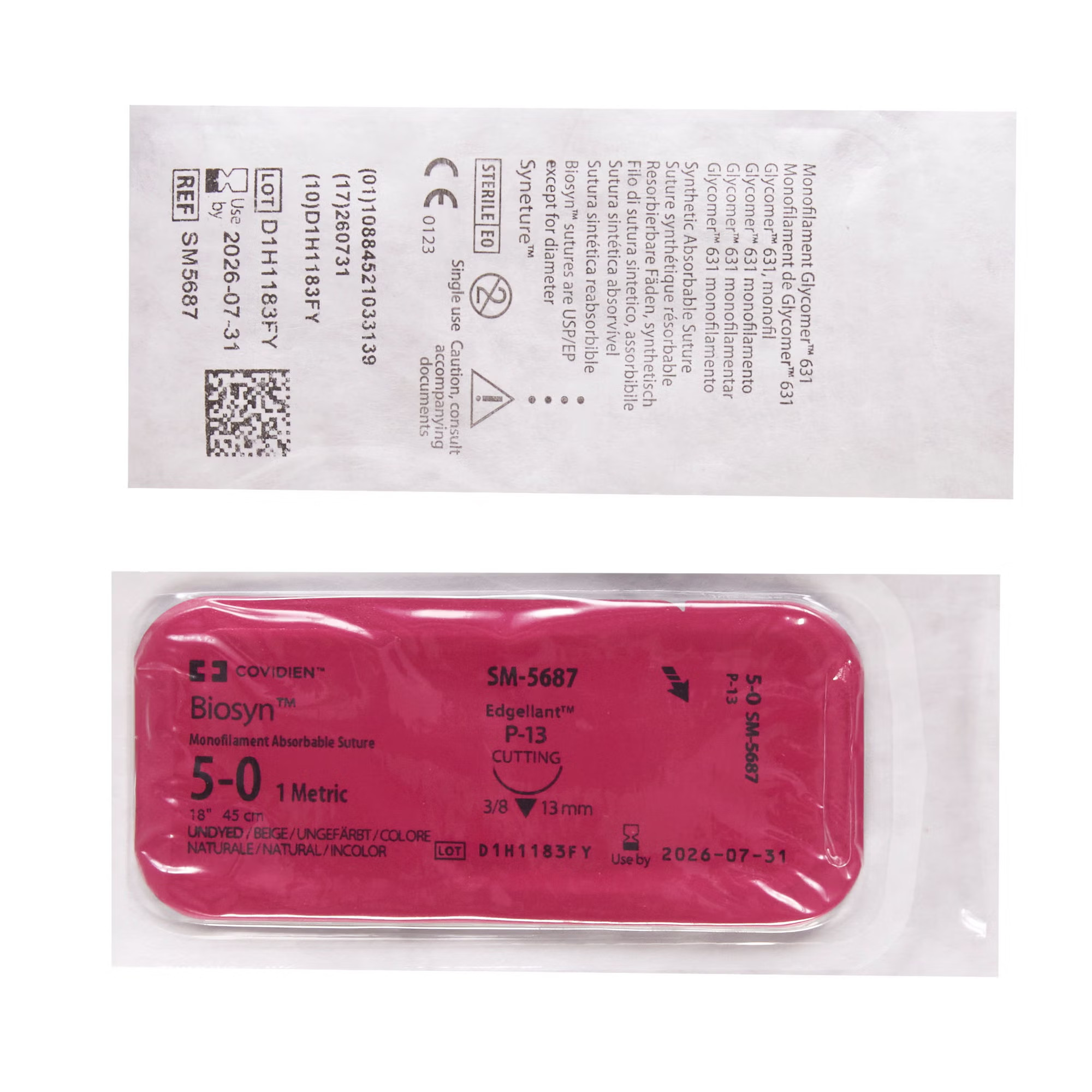 Covidien - SM-5687 Absorbable Suture with Needle Biosyn™ Polyester P-13 3/8 Circle Precision Reverse Cutting Needle Size 5-0 Monofilament