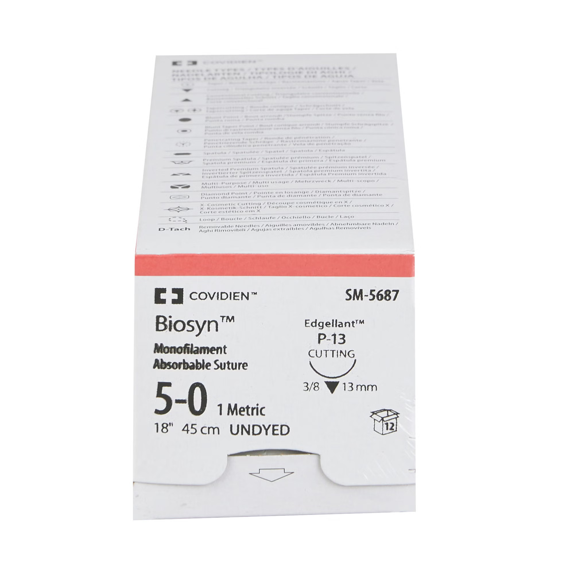 Covidien - SM-5687 Absorbable Suture with Needle Biosyn™ Polyester P-13 3/8 Circle Precision Reverse Cutting Needle Size 5-0 Monofilament