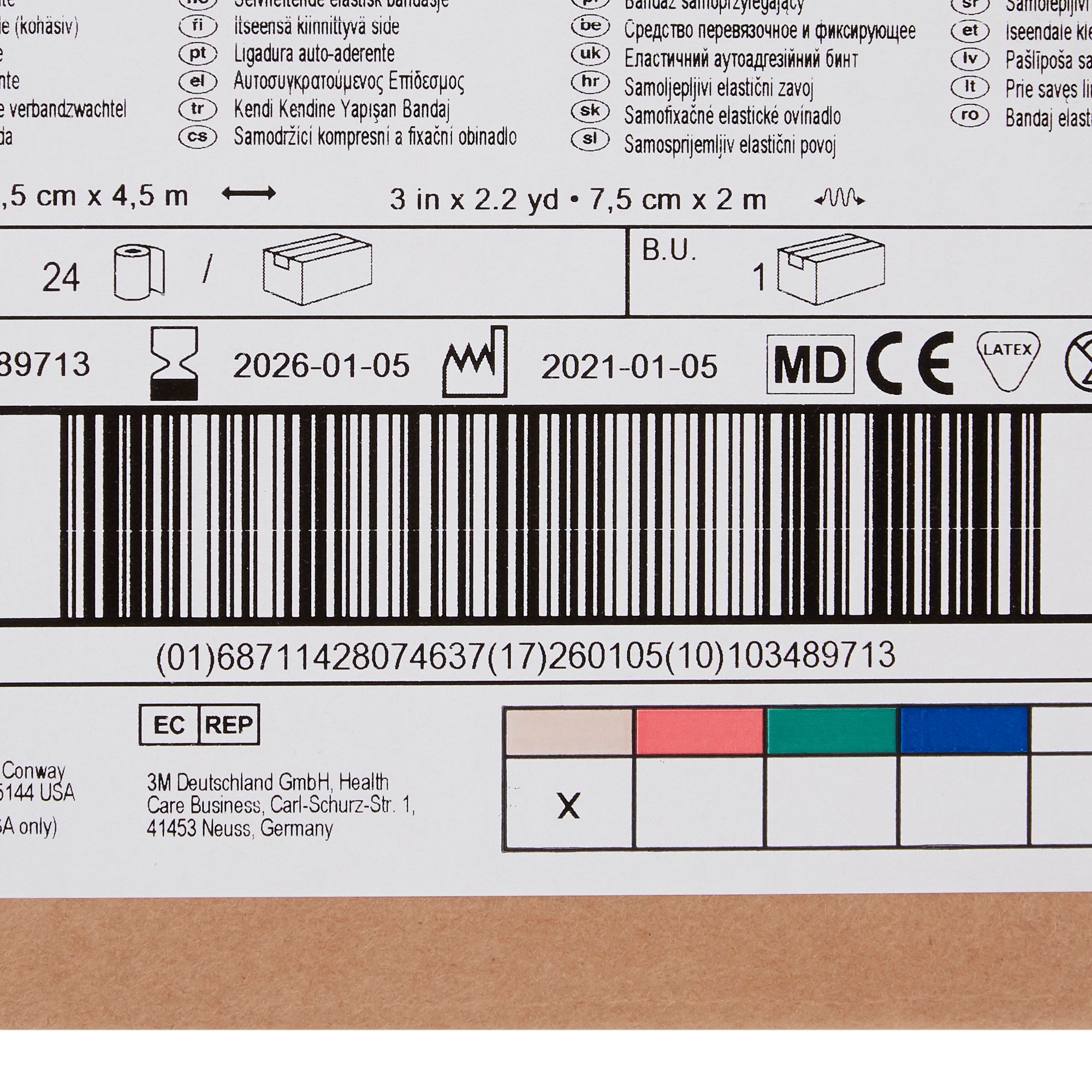 Solventum Corporation 1583 - 3M™ Coban™ Self-adherent Closure Cohesive Bandage, 3 Inch x 5 Yard, Tan - 1/Roll, 24/Case