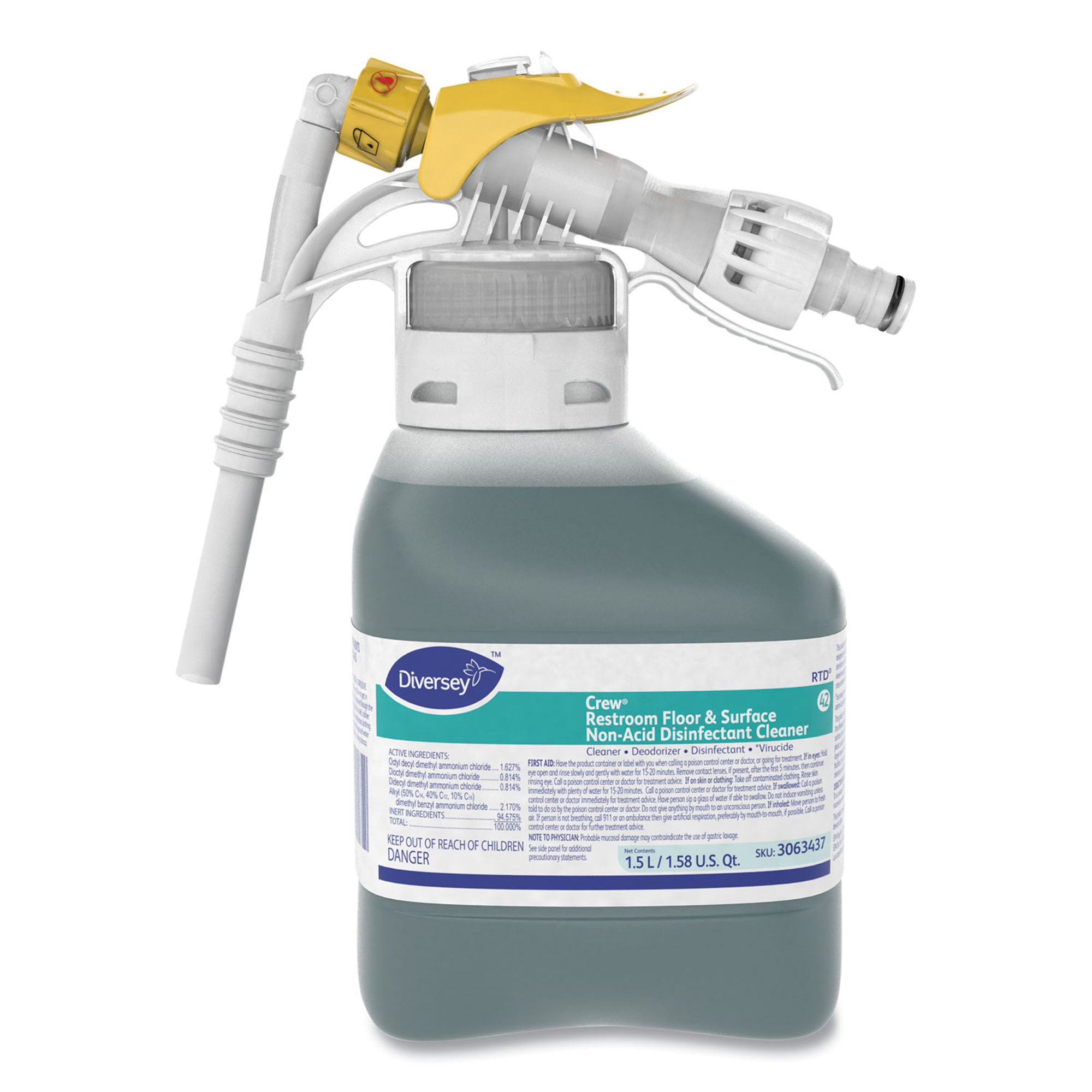 Essendant Co-United Stationers - DVS3063437 Surface Disinfectant Cleaner Diversey™ Crew® Restroom Floor and Surface Nonacidic RTD® Dispensing System Liquid Concentrate 1.5 Liter Bottle Fresh Scent NonSterile