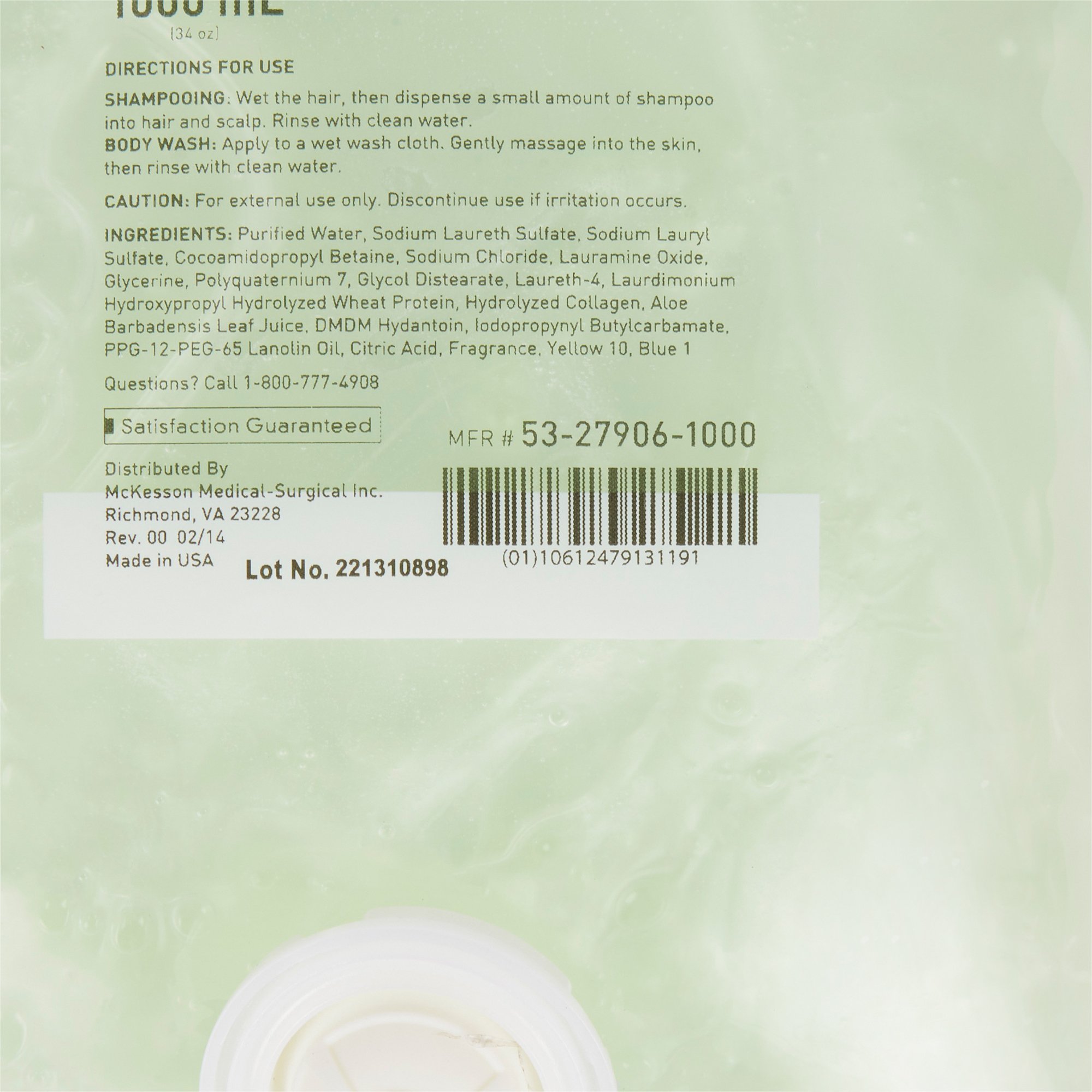 McKesson Brand 53-27906-1000 - McKesson Shampoo and Body Wash Dispenser Refill Bag 1000 mL, Cucumber Melon - 1/Each, 10/Case