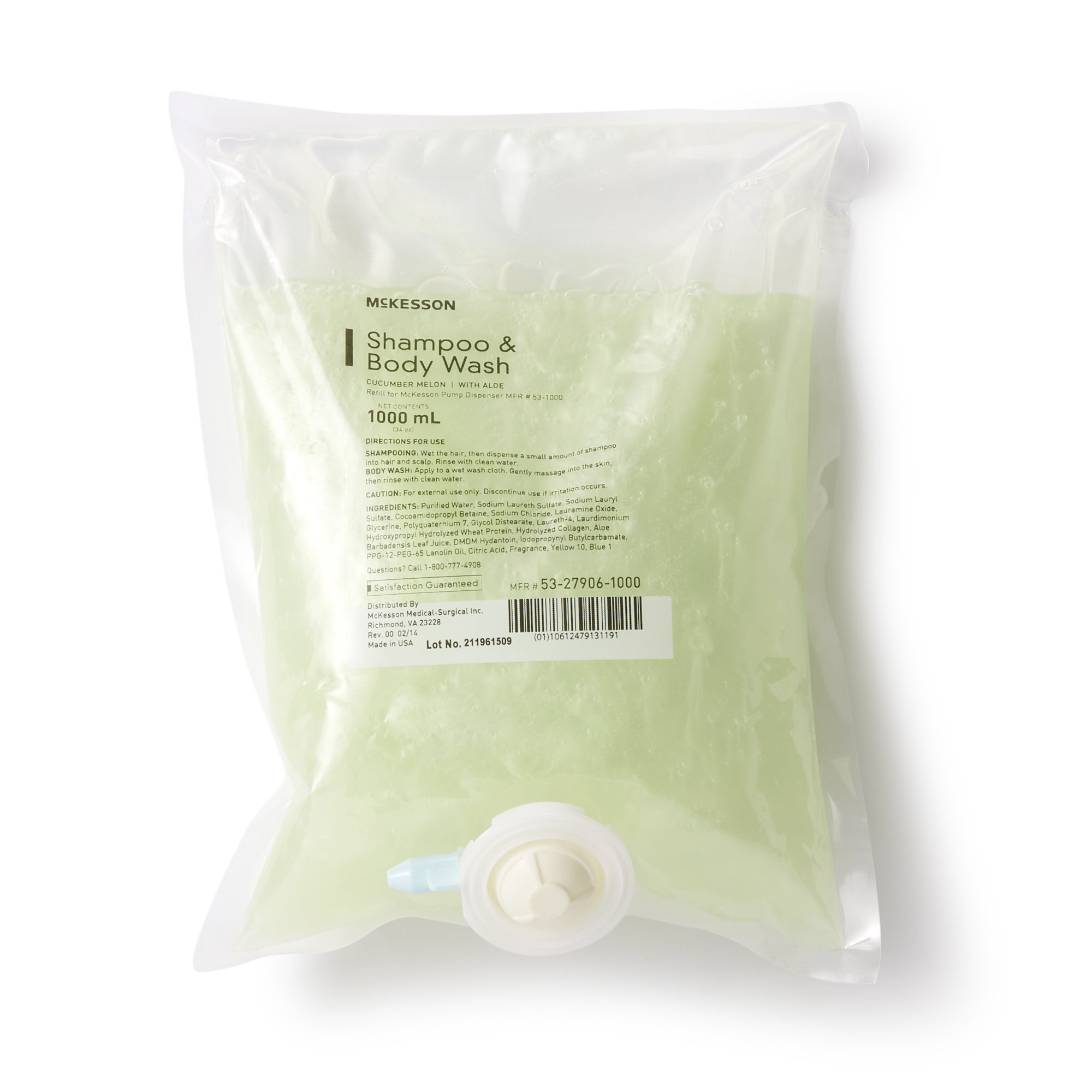 McKesson Brand 53-27906-1000 - McKesson Shampoo and Body Wash Dispenser Refill Bag 1000 mL, Cucumber Melon - 1/Each, 10/Case