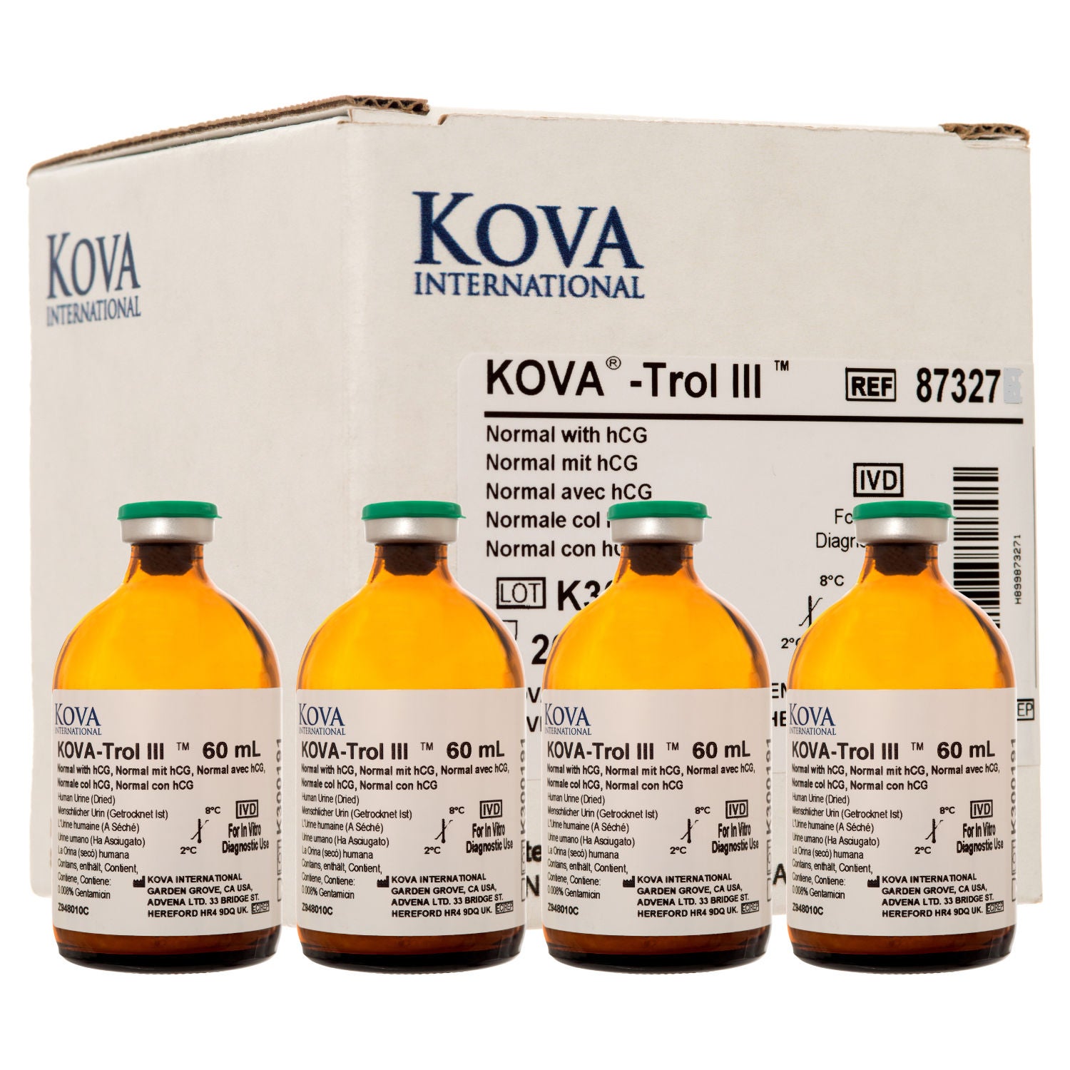 LGC Clinical Diagnostics Inc - K-87327 Urine Chemistry Control KOVA-Trol® III Urine Dipstick Testing Normal Level with hCG 4 X 60 mL