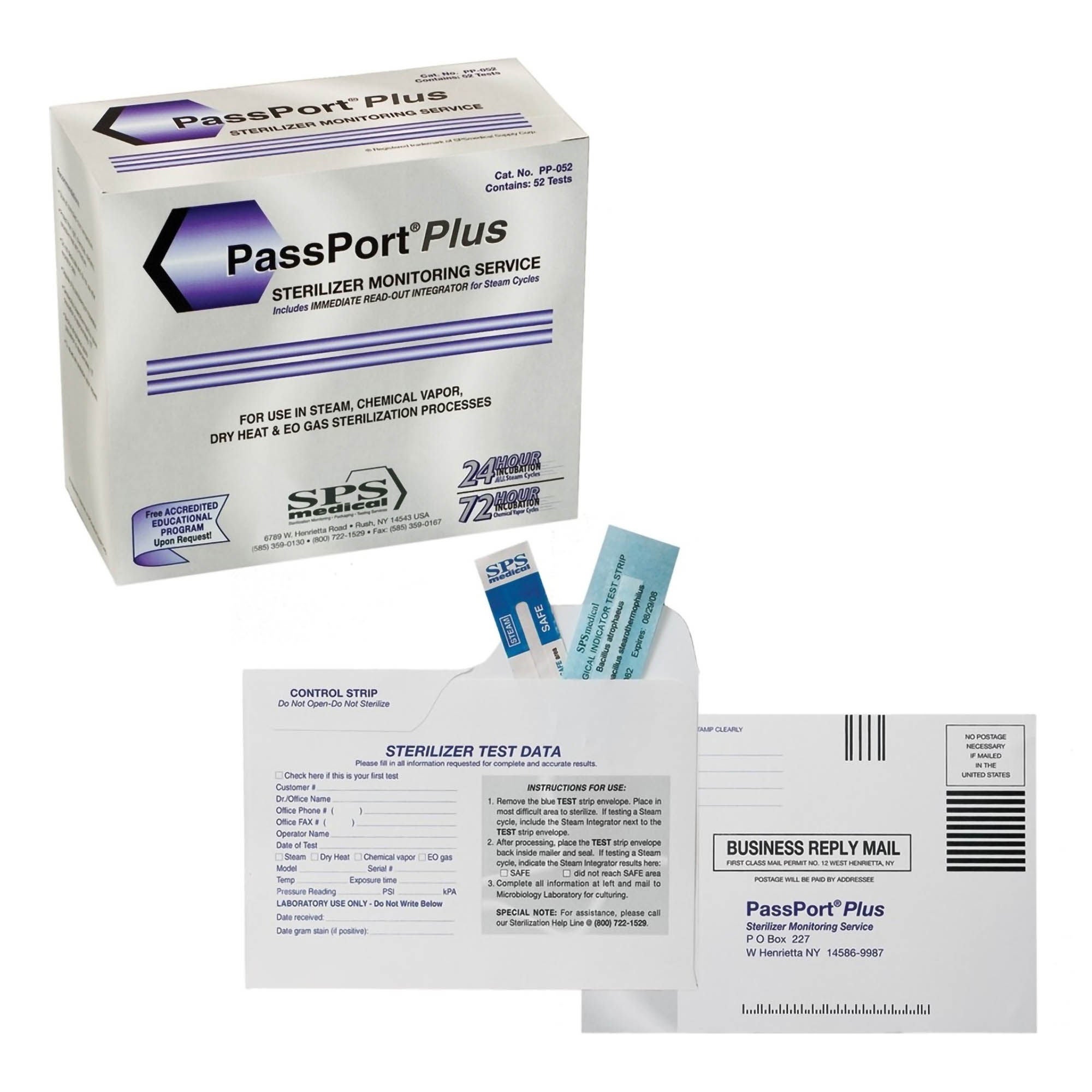 SPS Medical Supply - PP-052 Sterilization Mail-In Monitoring Service PassPort® Plus Steam / EO Gas / Dry Heat / Chemical Vapor 24 Hour to 7 Day Processing Time Type 5