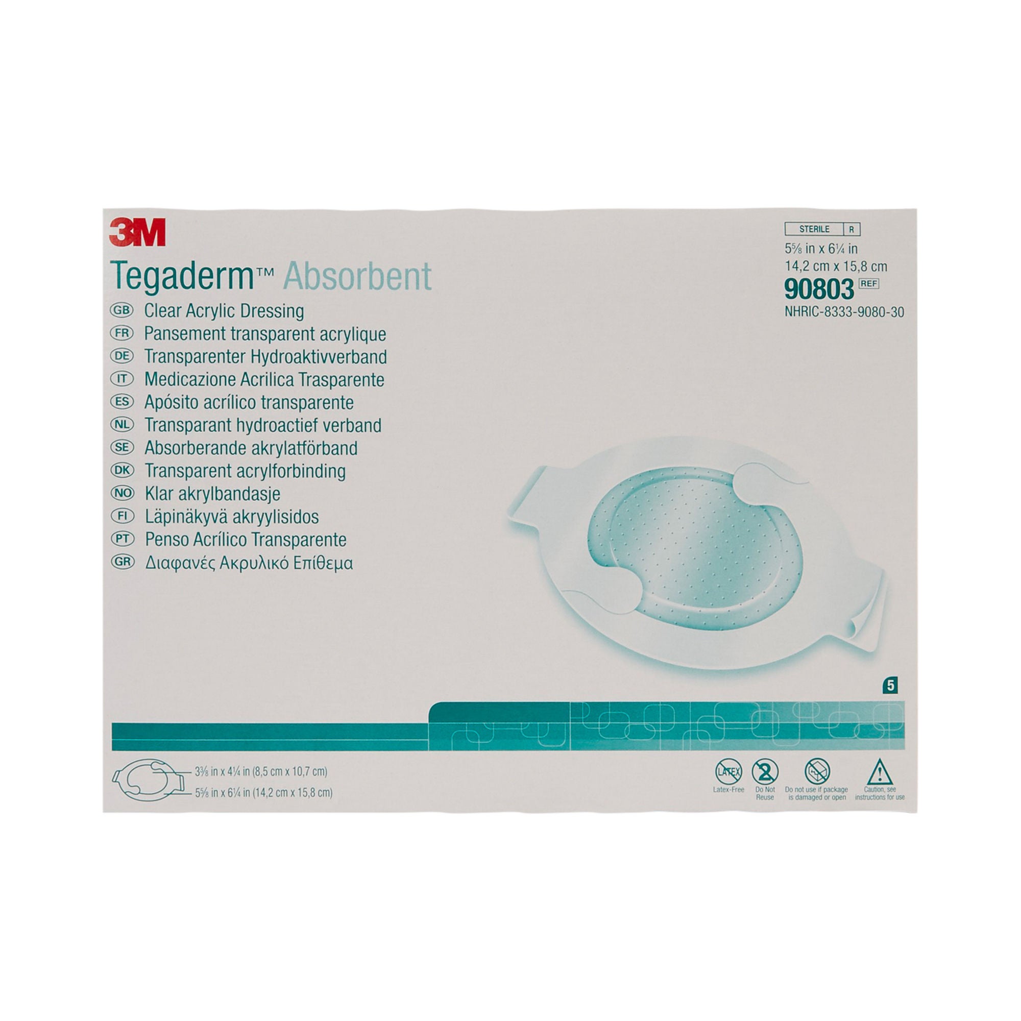 Solventum Corporation - 90803 Absorbent Acrylic Transparent Film Dressing 3M™ Tegaderm™ 5-5/8 X 6-1/4 Inch 2 Tab Delivery Oval Sterile