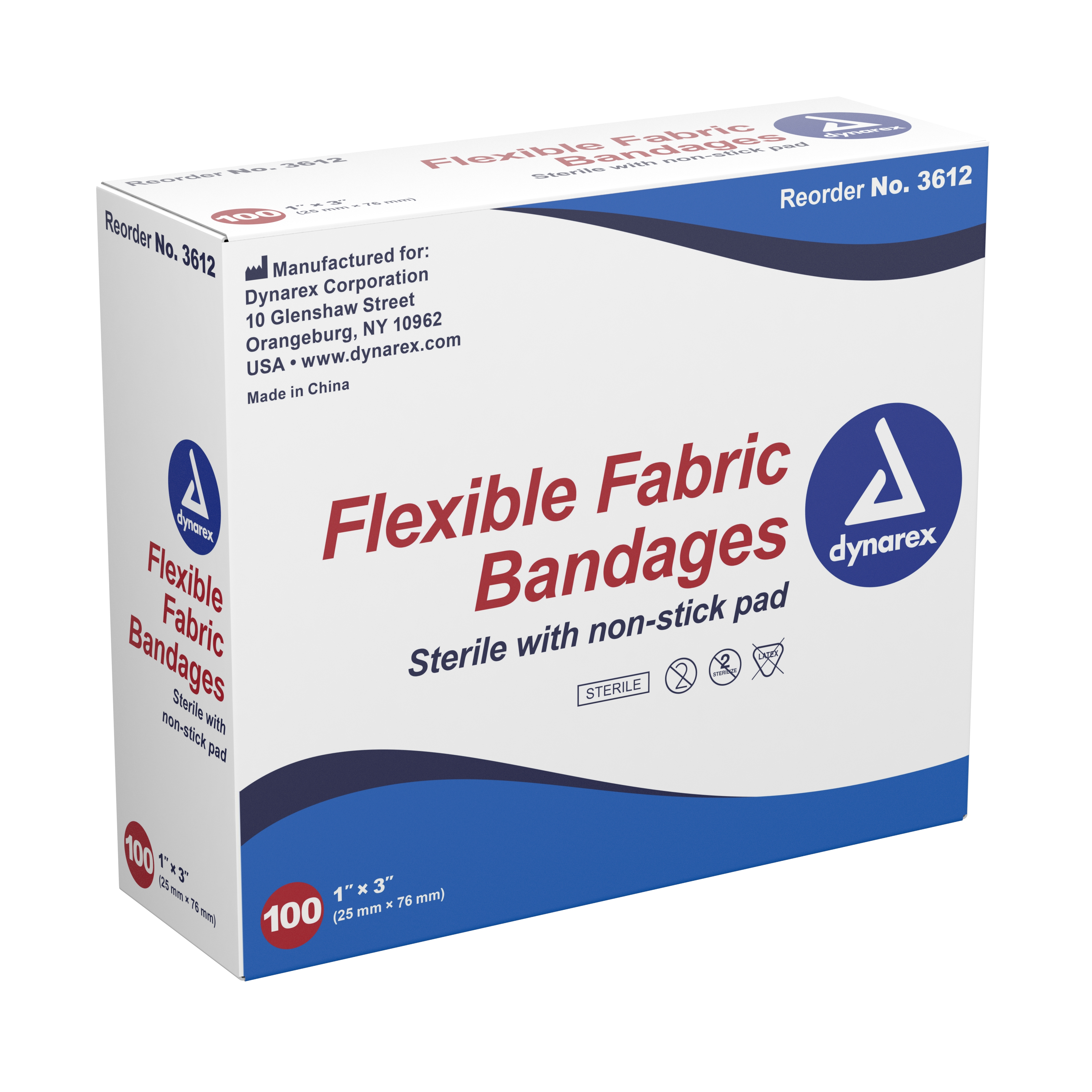 Dynarex 3612 - dynarex® Tan Adhesive Fabric Bandage, 1 x 3 Inch - 100/Box, 2400/Case