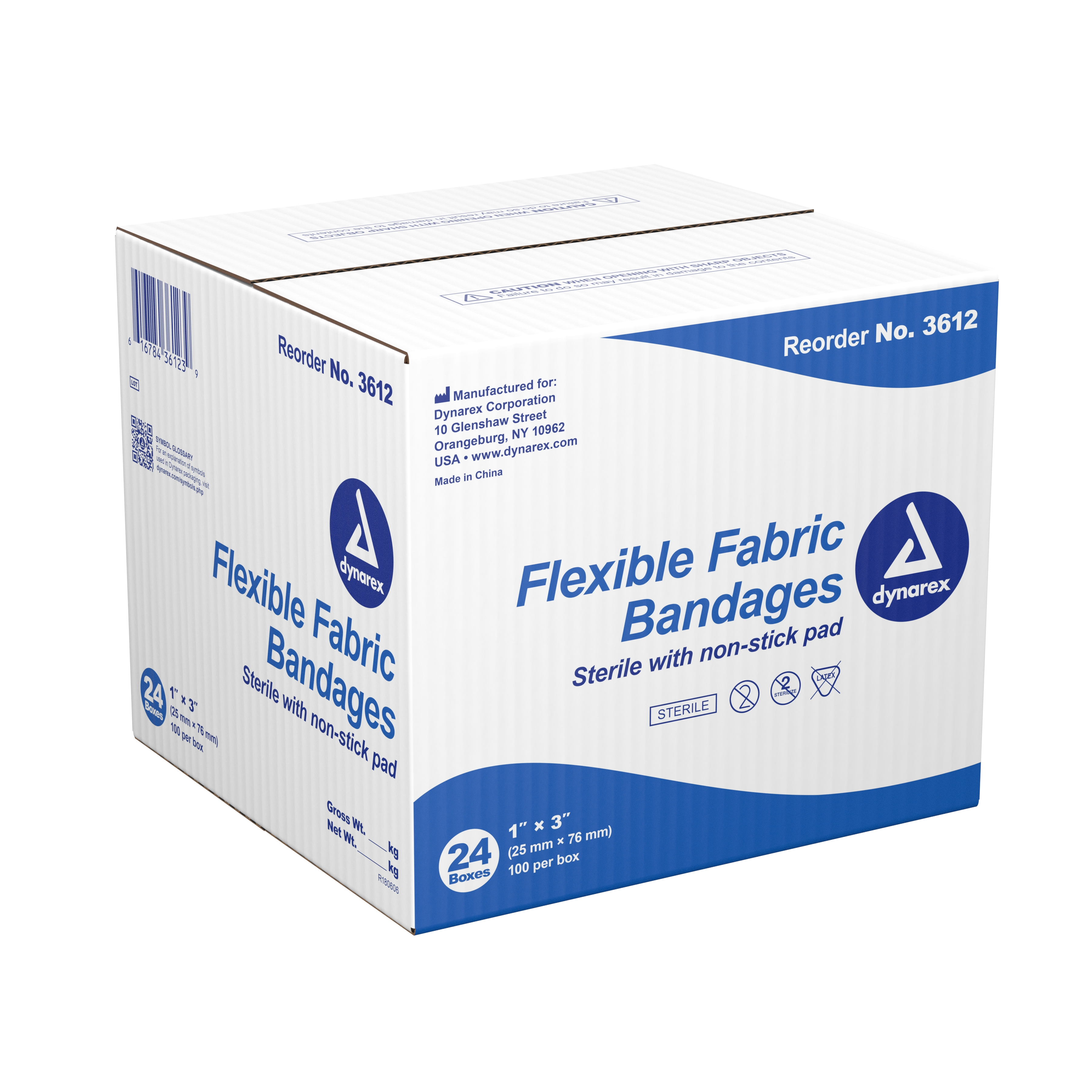 Dynarex 3612 - dynarex® Tan Adhesive Fabric Bandage, 1 x 3 Inch - 100/Box, 2400/Case