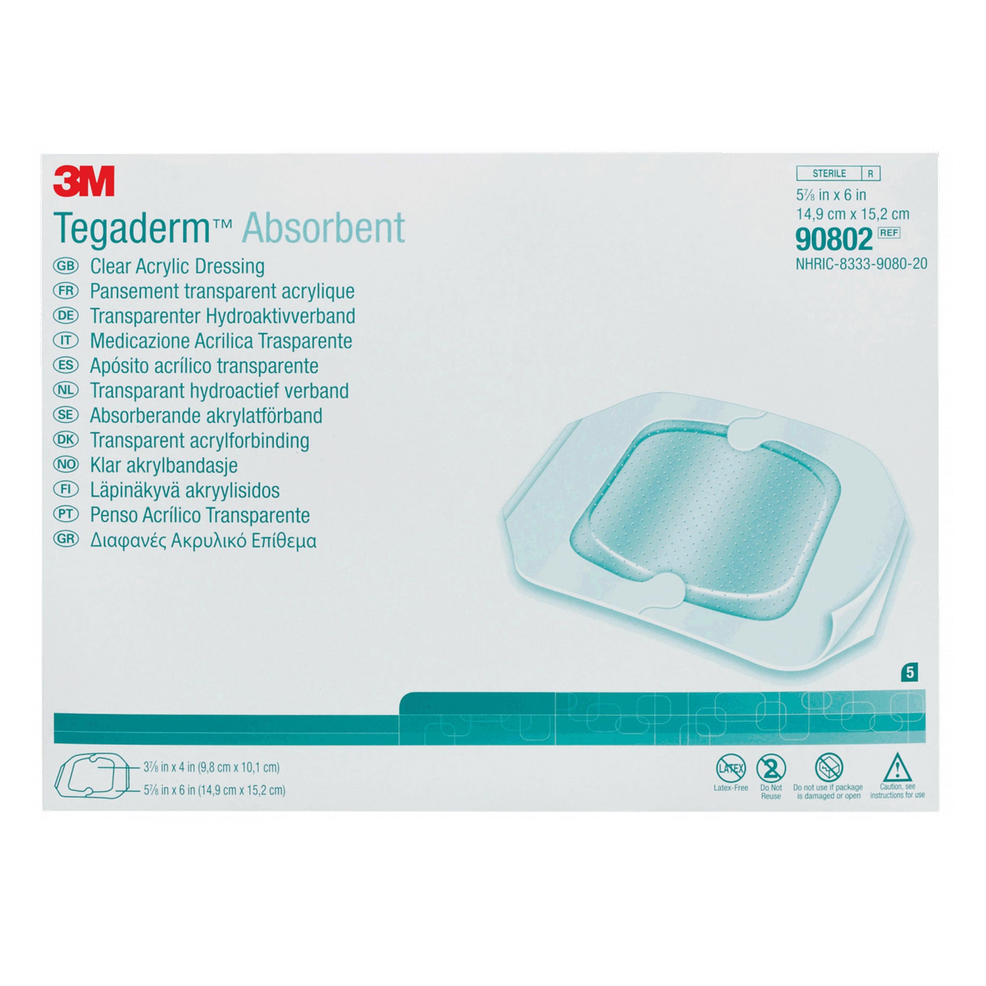 Solventum Corporation - 90802 Absorbent Acrylic Transparent Film Dressing 3M™ Tegaderm™ 5-7/8 X 6 Inch 2 Tab Delivery Rectangle Sterile