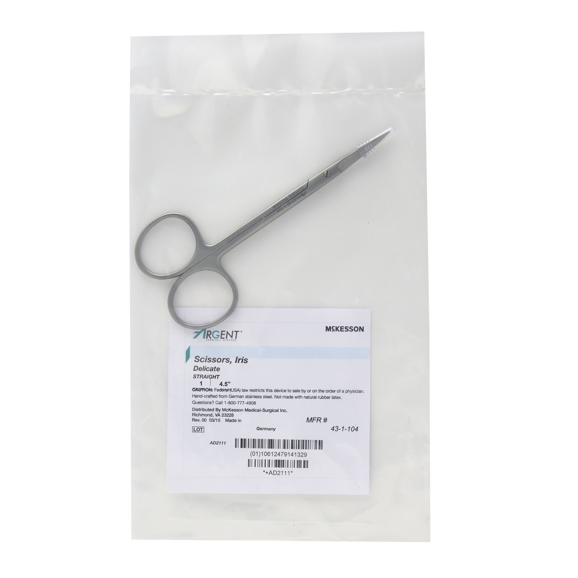 McKesson Brand 43-1-104 - McKesson Argent™ Iris Scissors, 4½ Inches Straight - 1/Each