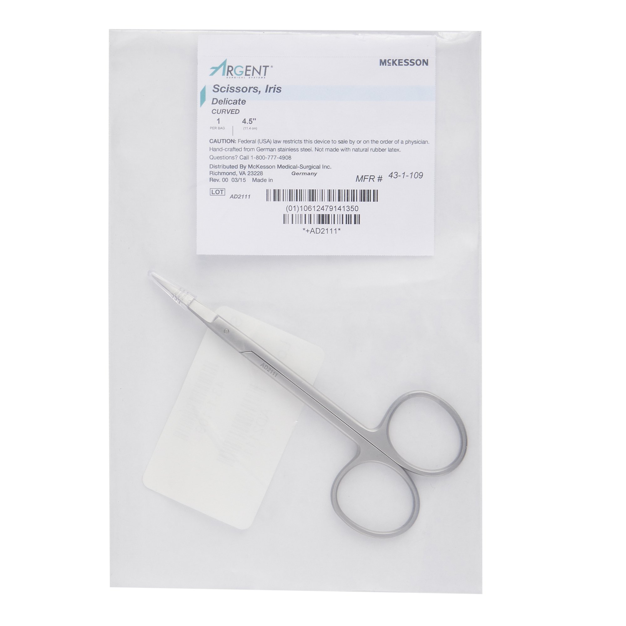 McKesson Brand 43-1-109 - McKesson Argent™ Iris Scissors, 4½ Inches Curved - 1/Each