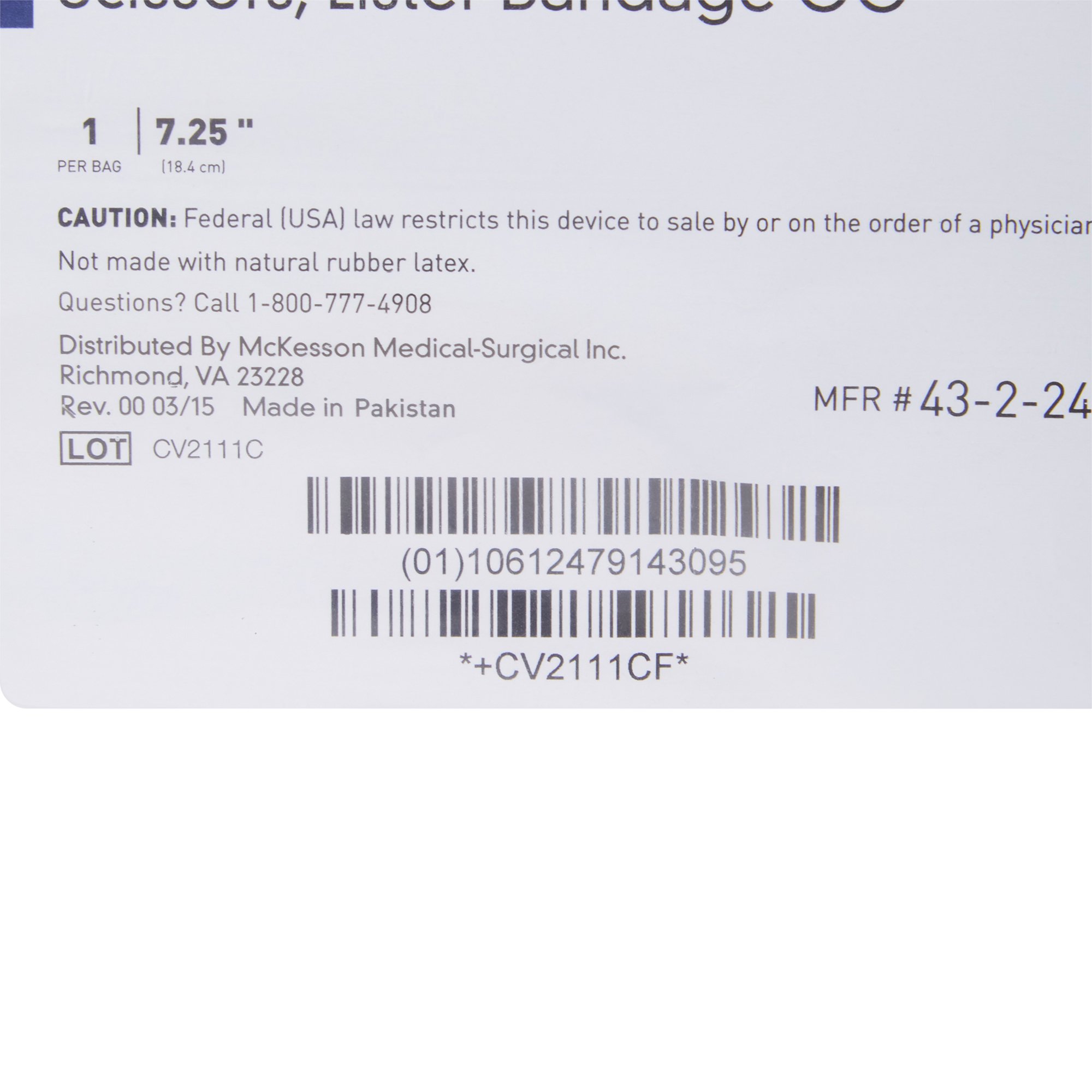 McKesson Brand 43-2-241 - McKesson Lister Bandage Scissors, 7.25 Inches - 1/Each